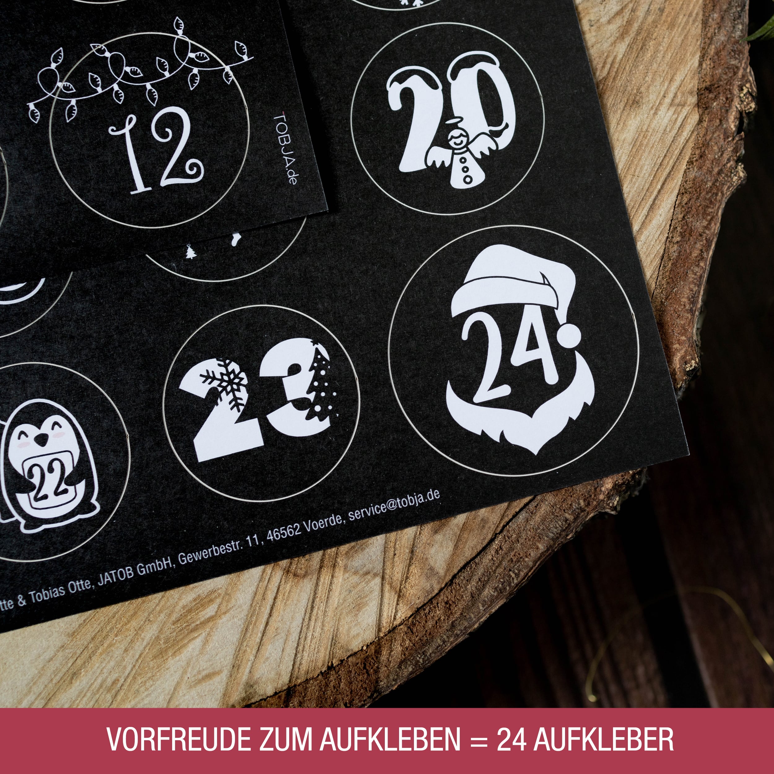 Adventsaufkleber Zahlen 1-24 schwarz-weiß