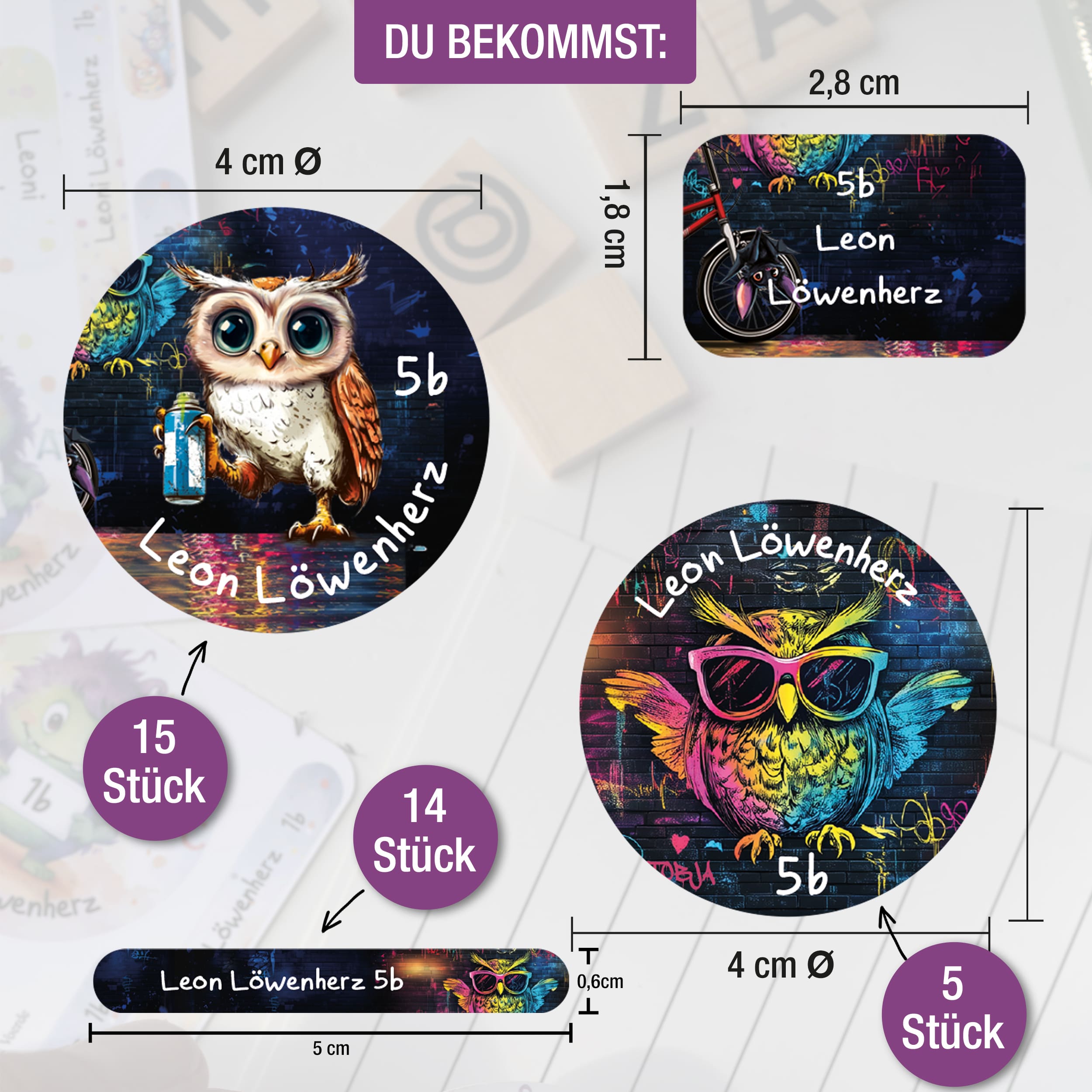 Sticker Set Eule Grundschule personalisiert Name