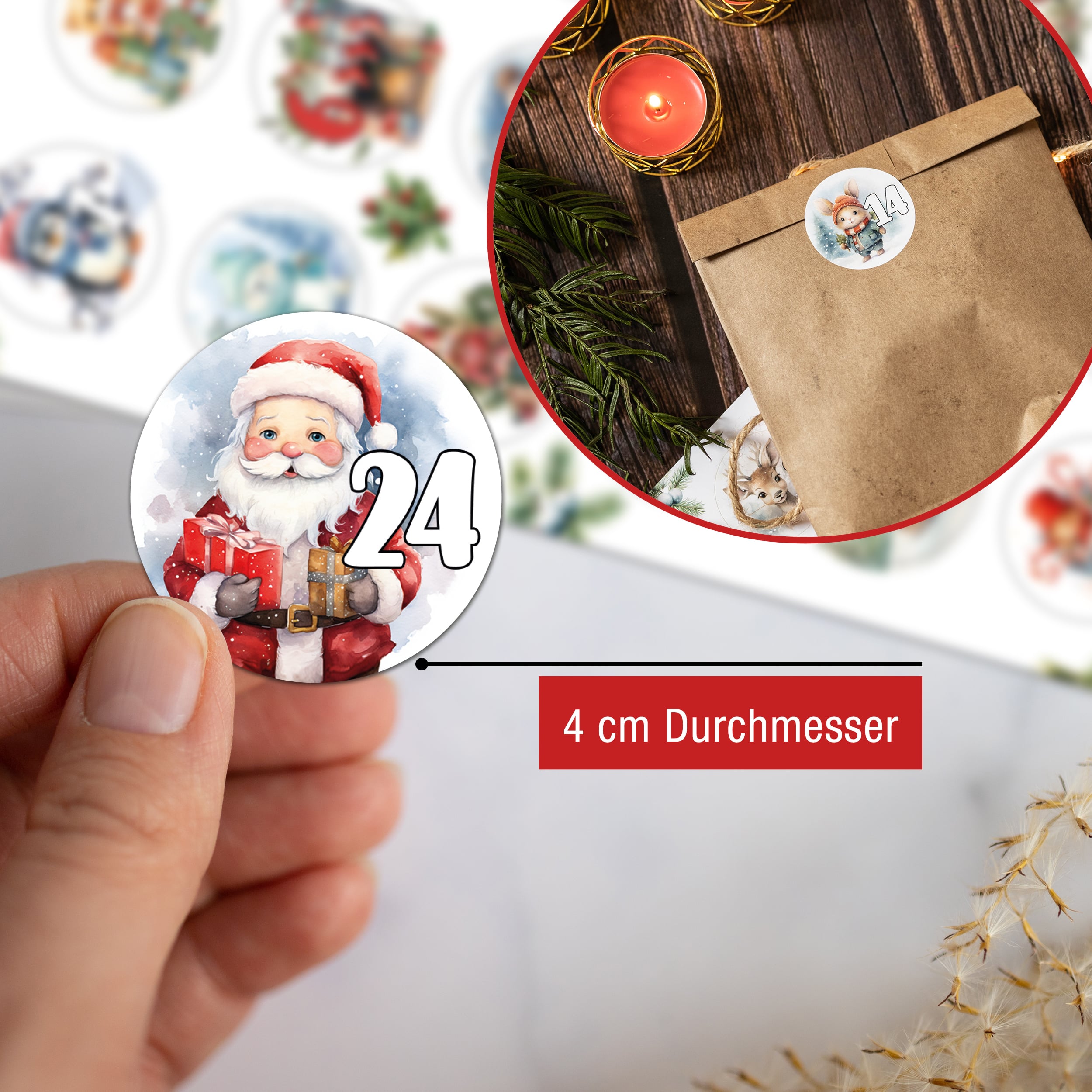 Adventsaufkleber Zahlen 1-24 "bunt"