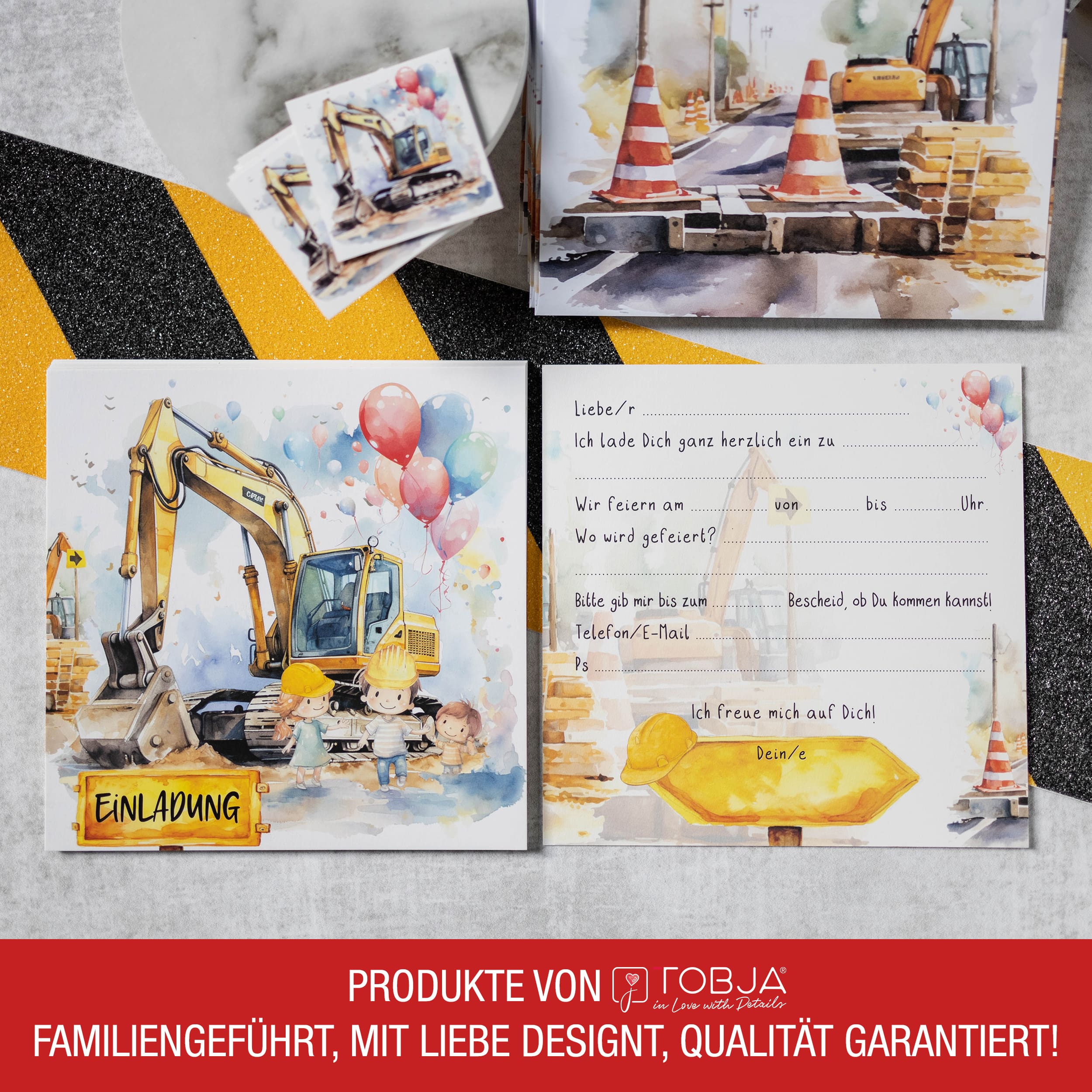 XXL Bagger Einladungskarten für Kindergeburtstag XXL Bagger Einladungskarten für Kindergeburtstag