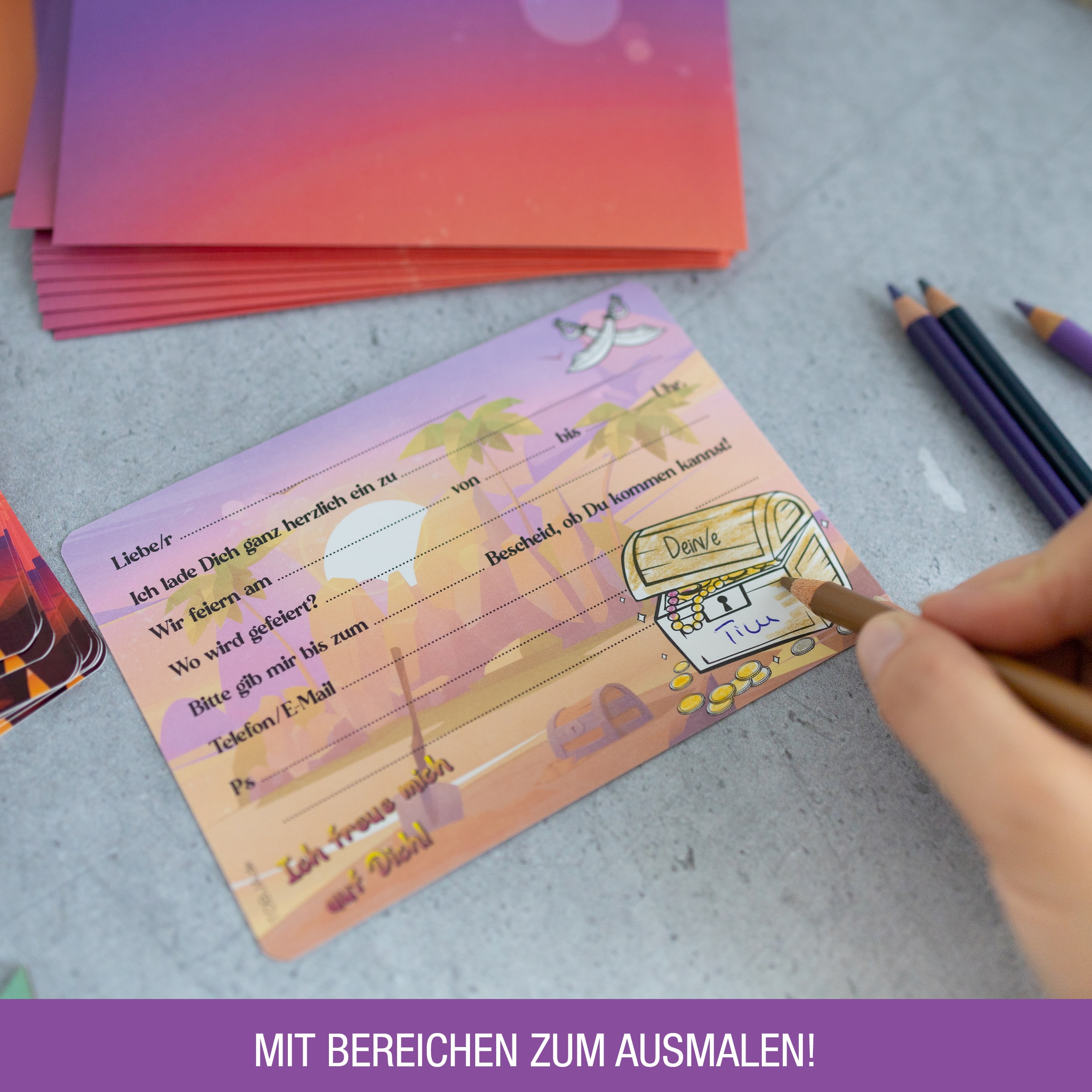 12 Einladungskarten inkl. Umschläge "Piraten Party"