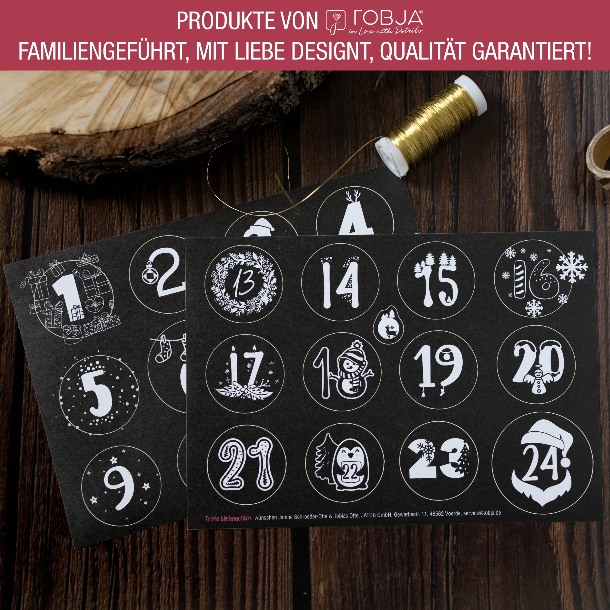 Adventsaufkleber Zahlen 1-24 schwarz-weiß