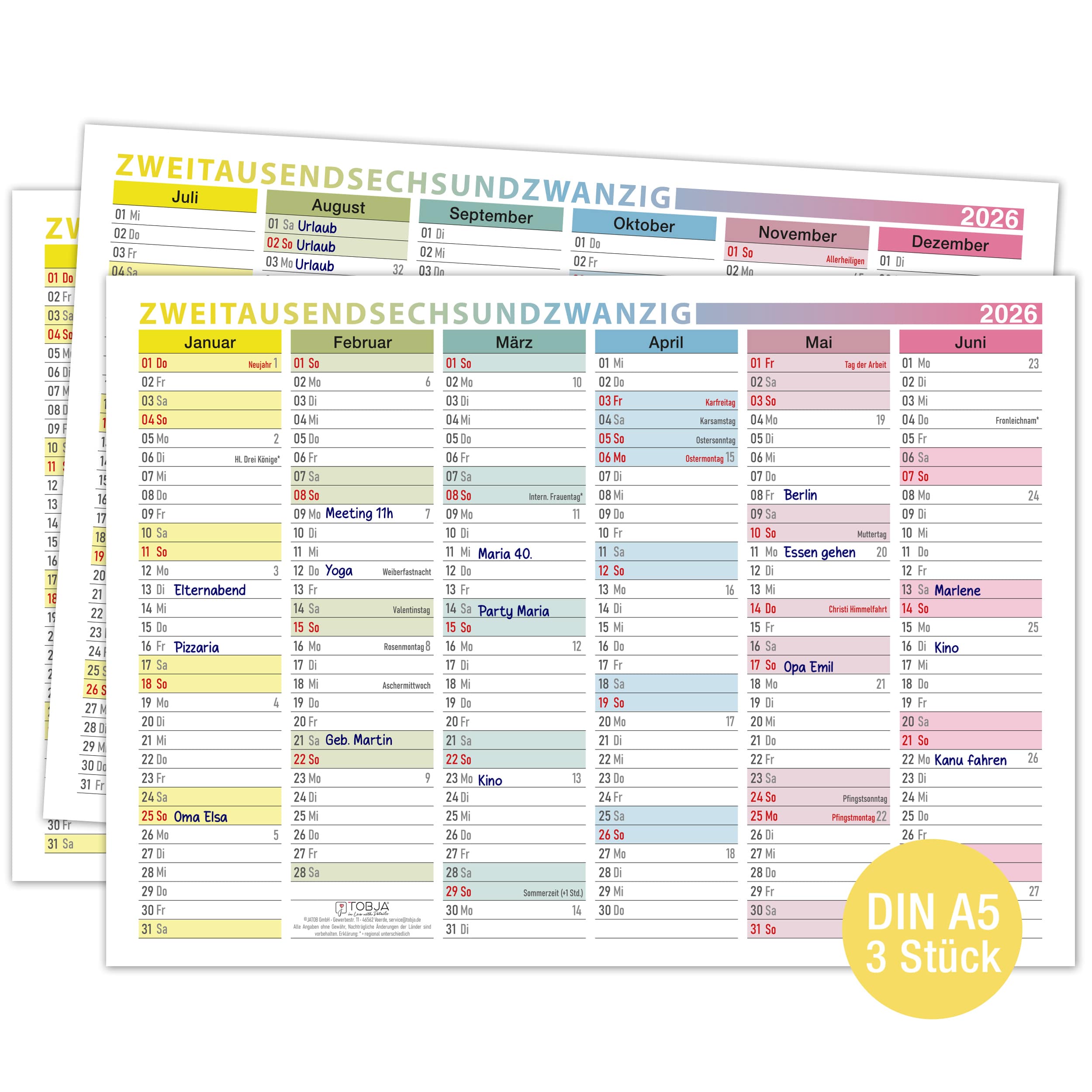 A5 Tafelkalender 2026 "bunt"