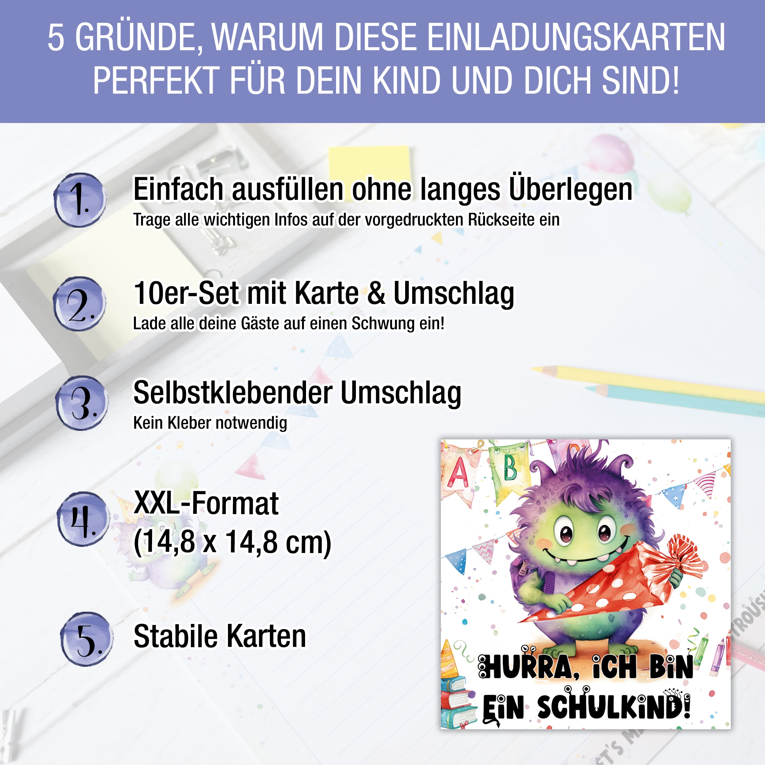 Einladungskarten Einschulung "Monster" 