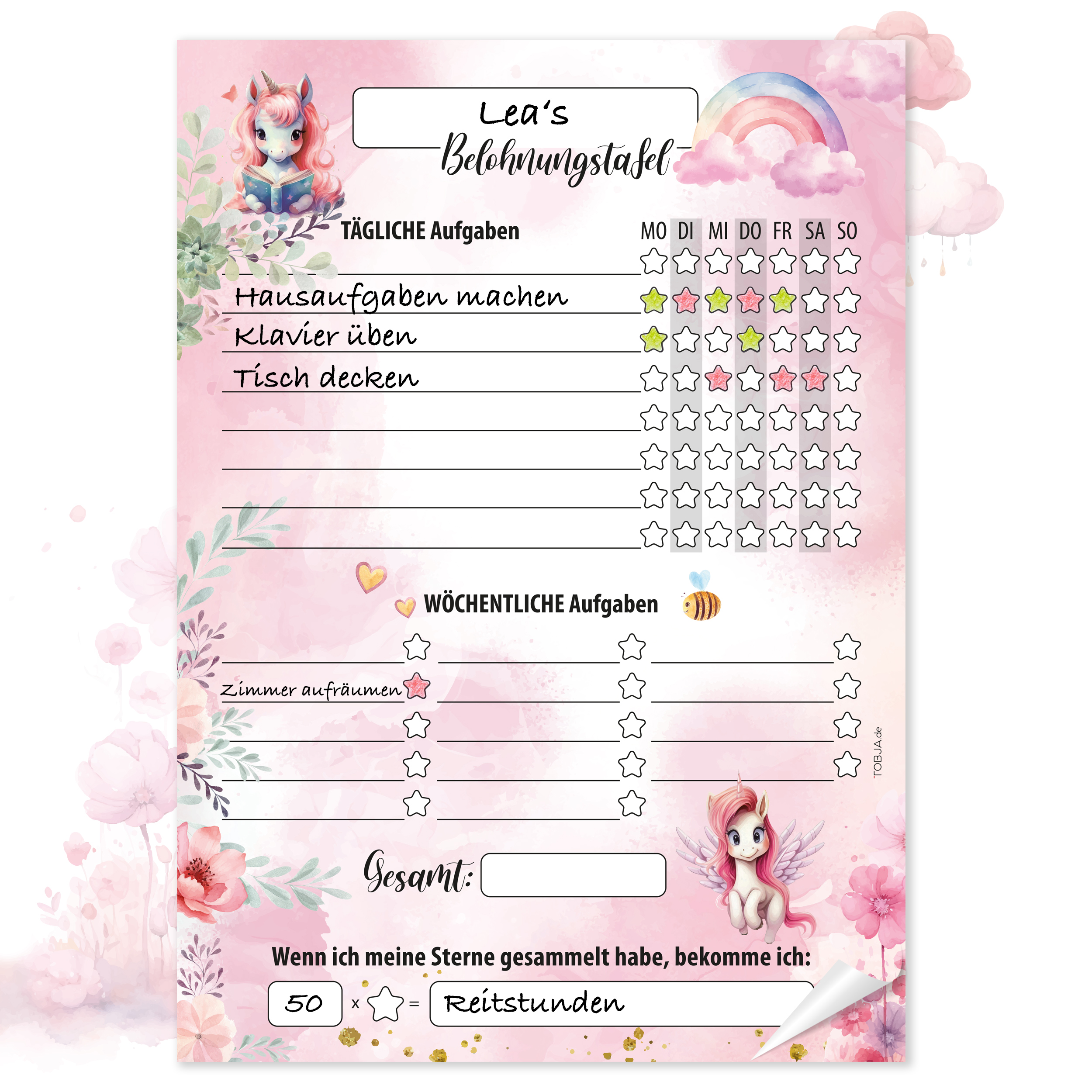 Belohnungstafel Kinder 25 Blatt Einhorn