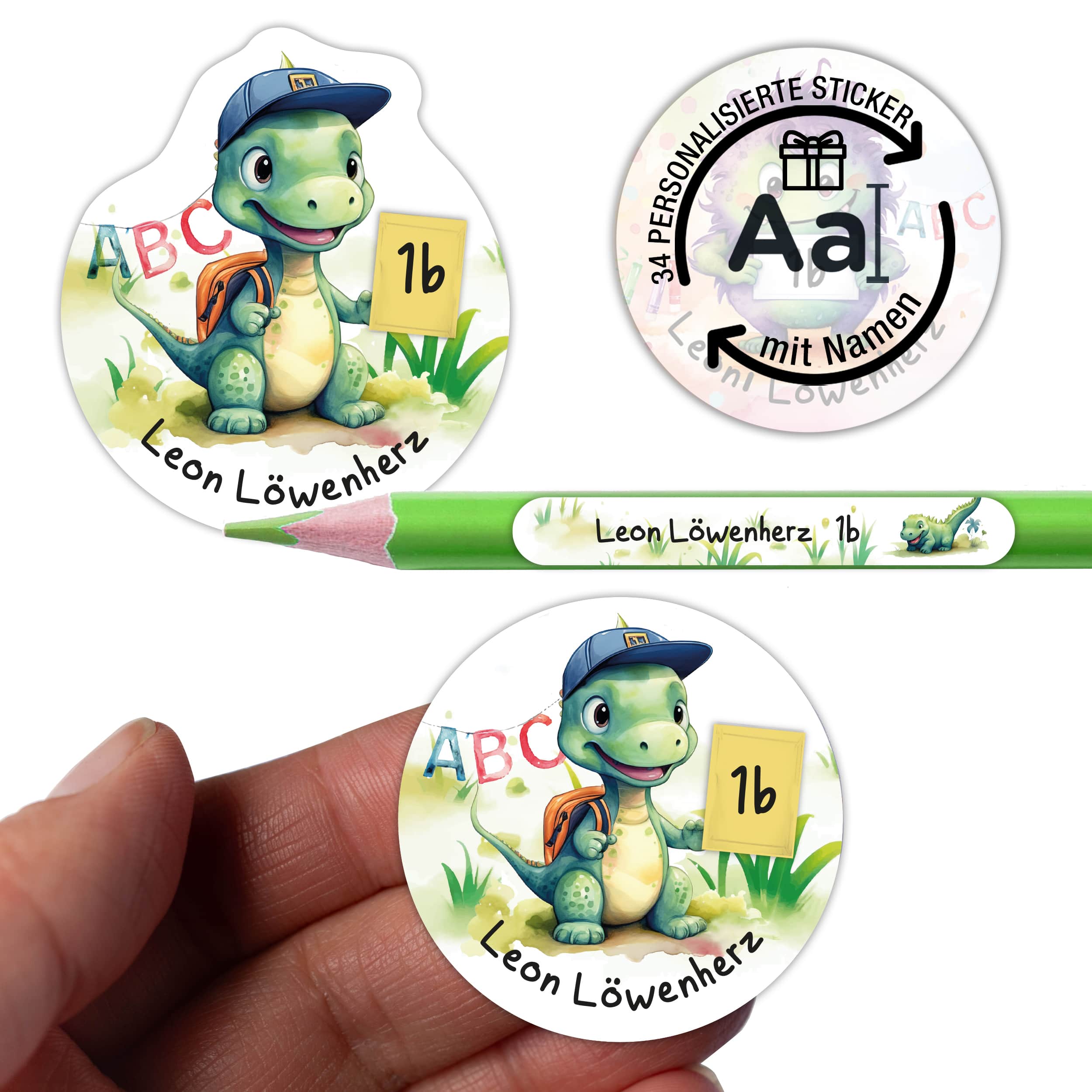 Sticker Set Dino Grundschule personalisiert Name