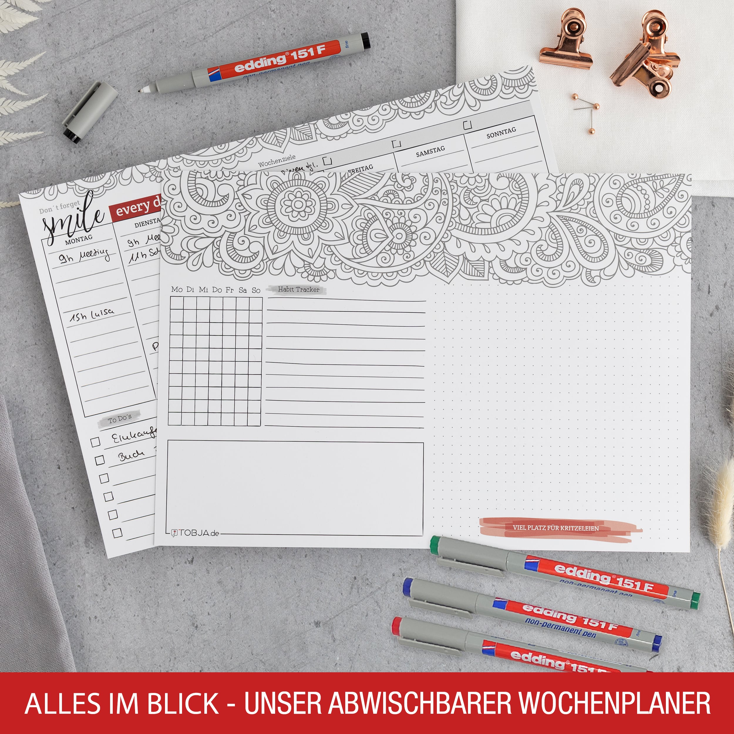 Abwischbarer Wochenplaner inkl 4 Stifte Abwischbarer Wochenplaner inkl 4 Stifte