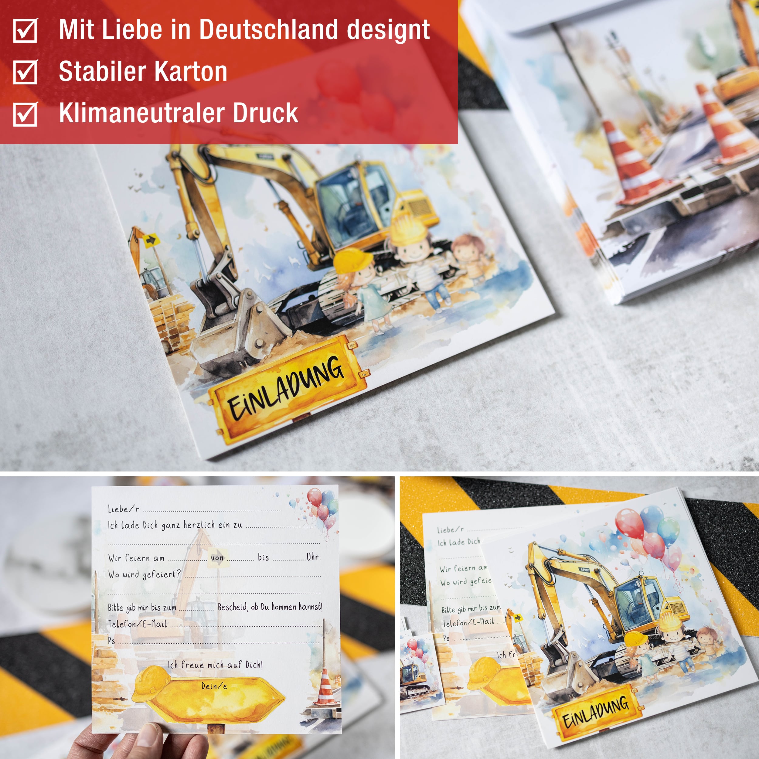 XXL Bagger Einladungskarten für Kindergeburtstag XXL Bagger Einladungskarten für Kindergeburtstag
