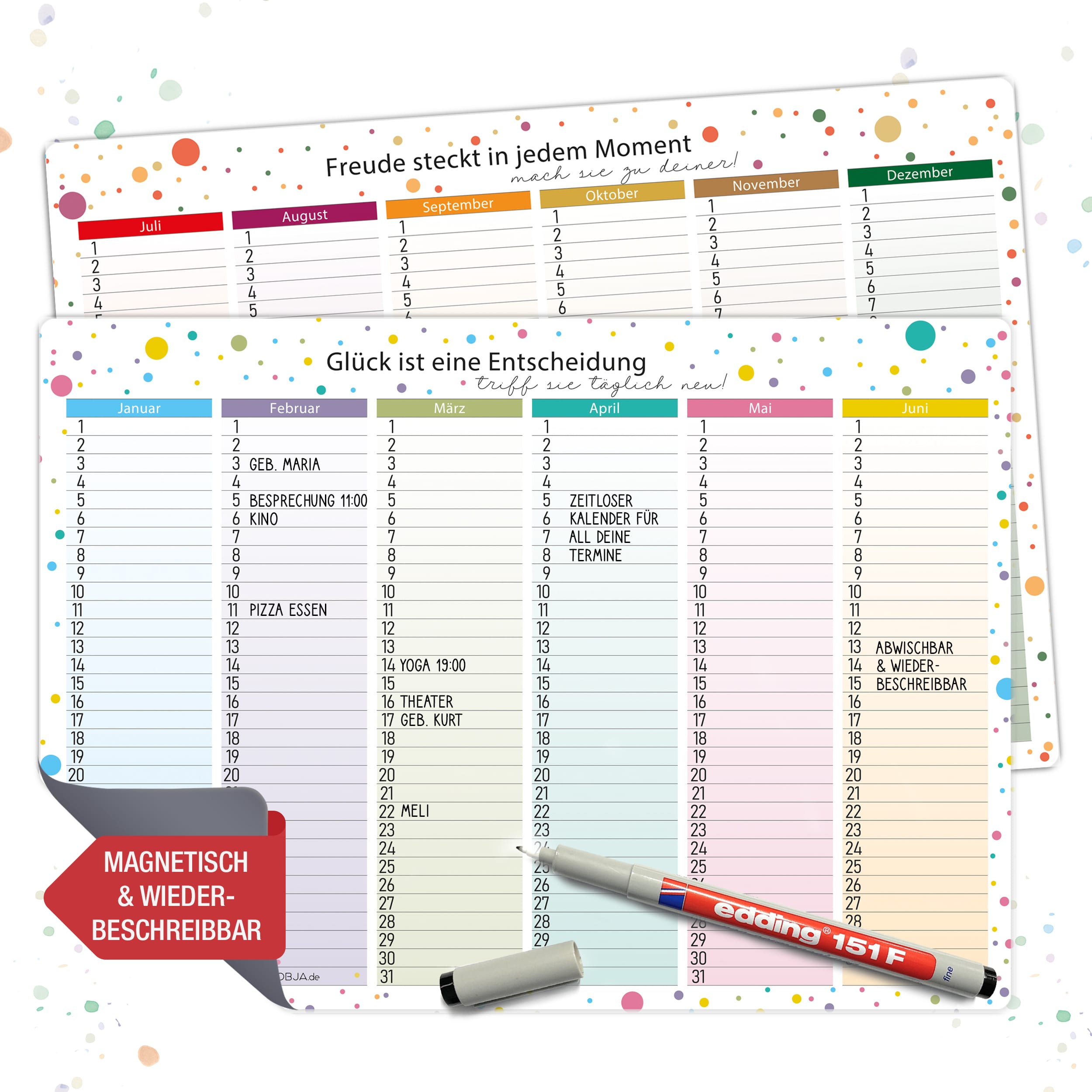 2x A4 Immerwährender Kalender magnetisch abwischbar