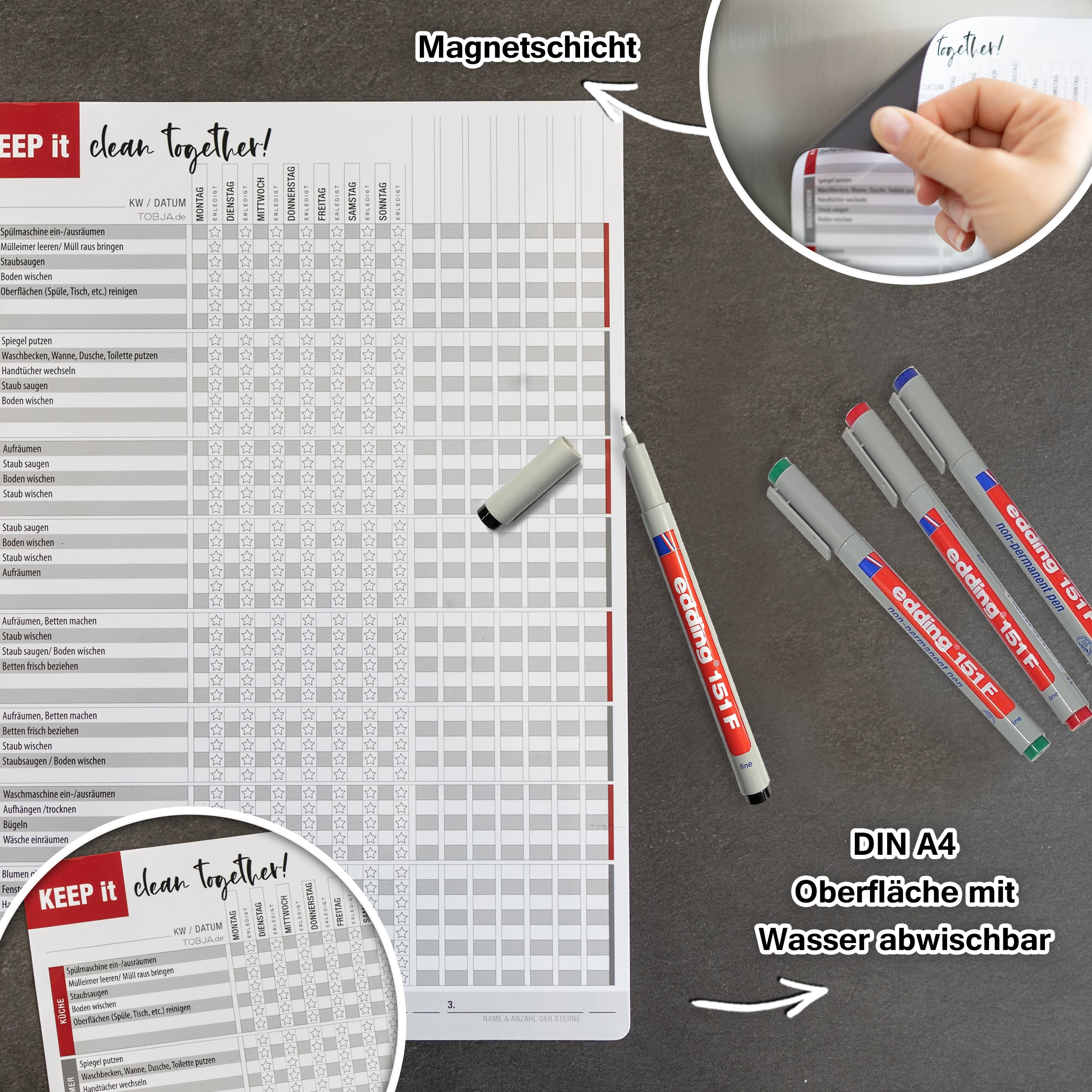 Haushaltsplaner magnetisch inkl. 4 Stifte