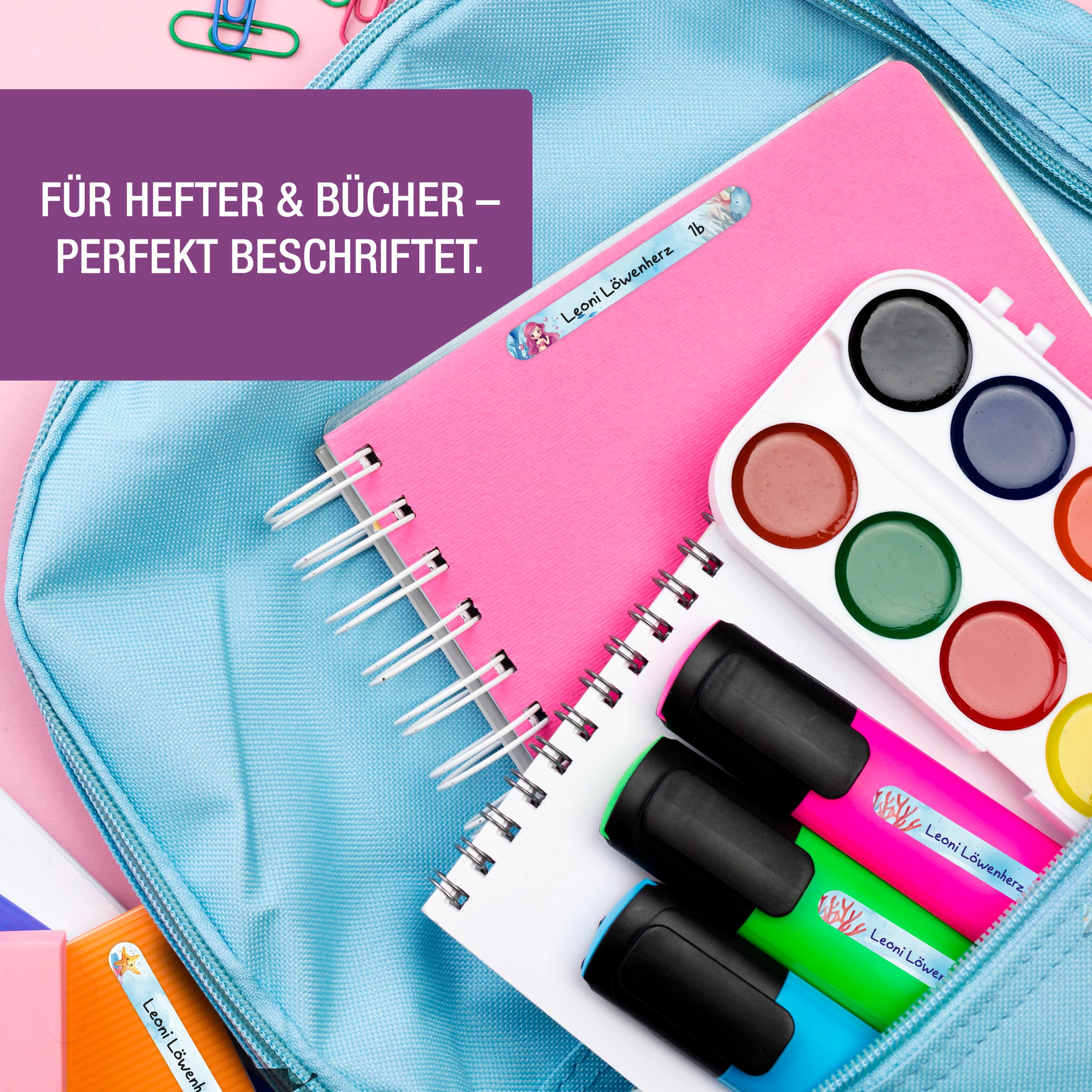 Namensaufkleber für Stifte, personalisiert Meerjungfrau