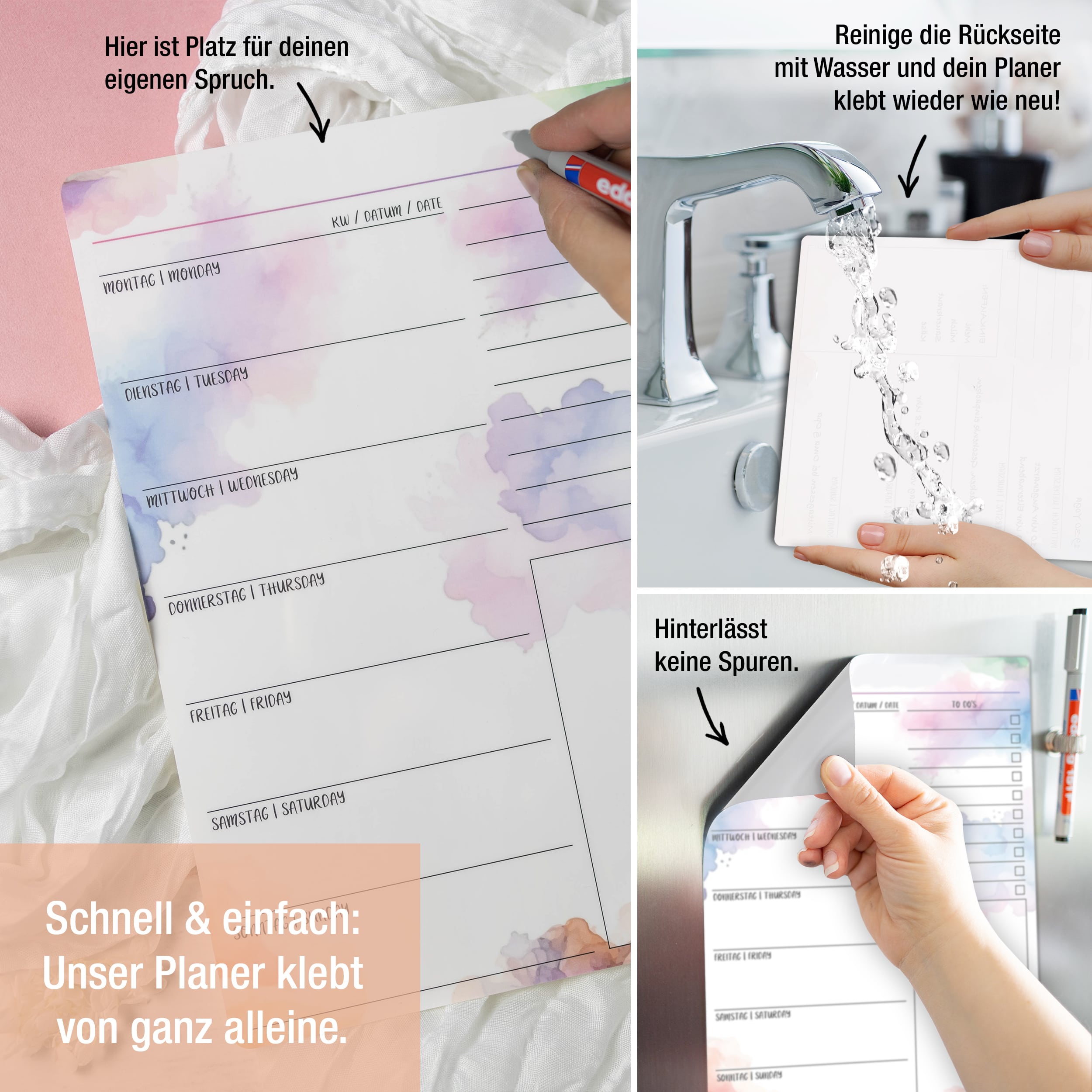 Aquarell Essensplaner - klebt überall, nass abwischbar!