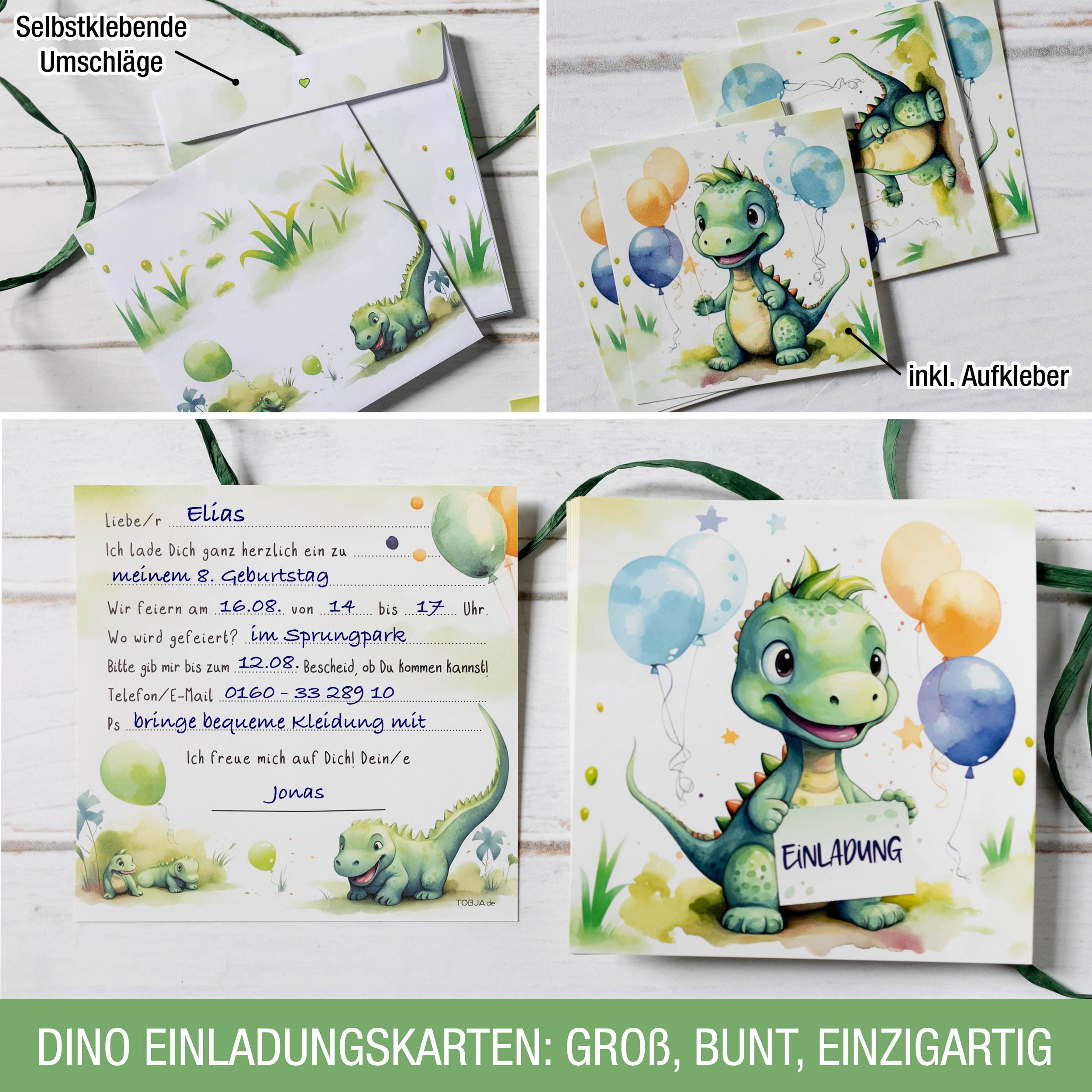 Einladungskarten Dino inkl. Sticker 10er Set Einladungskarten Dino inkl. Sticker 10er Set