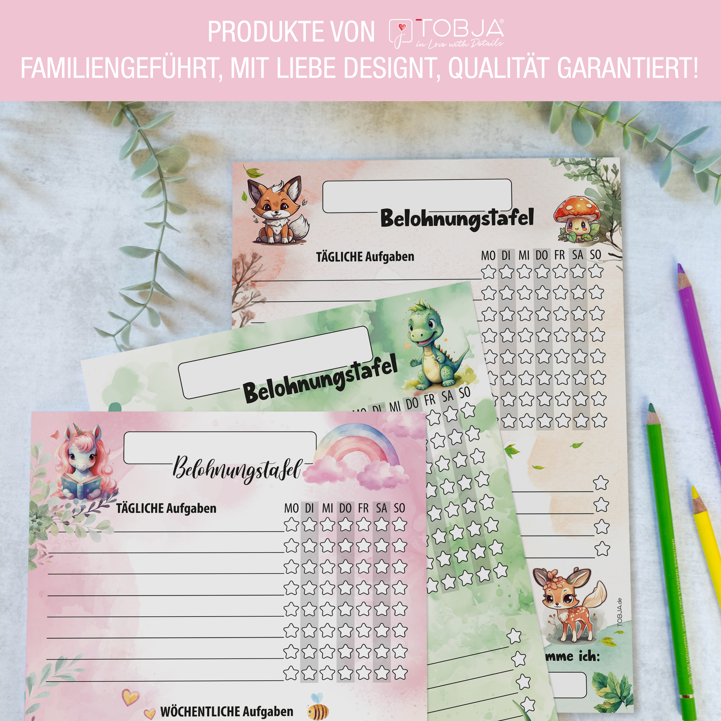 Belohnungstafel Kinder 25 Blatt Einhorn