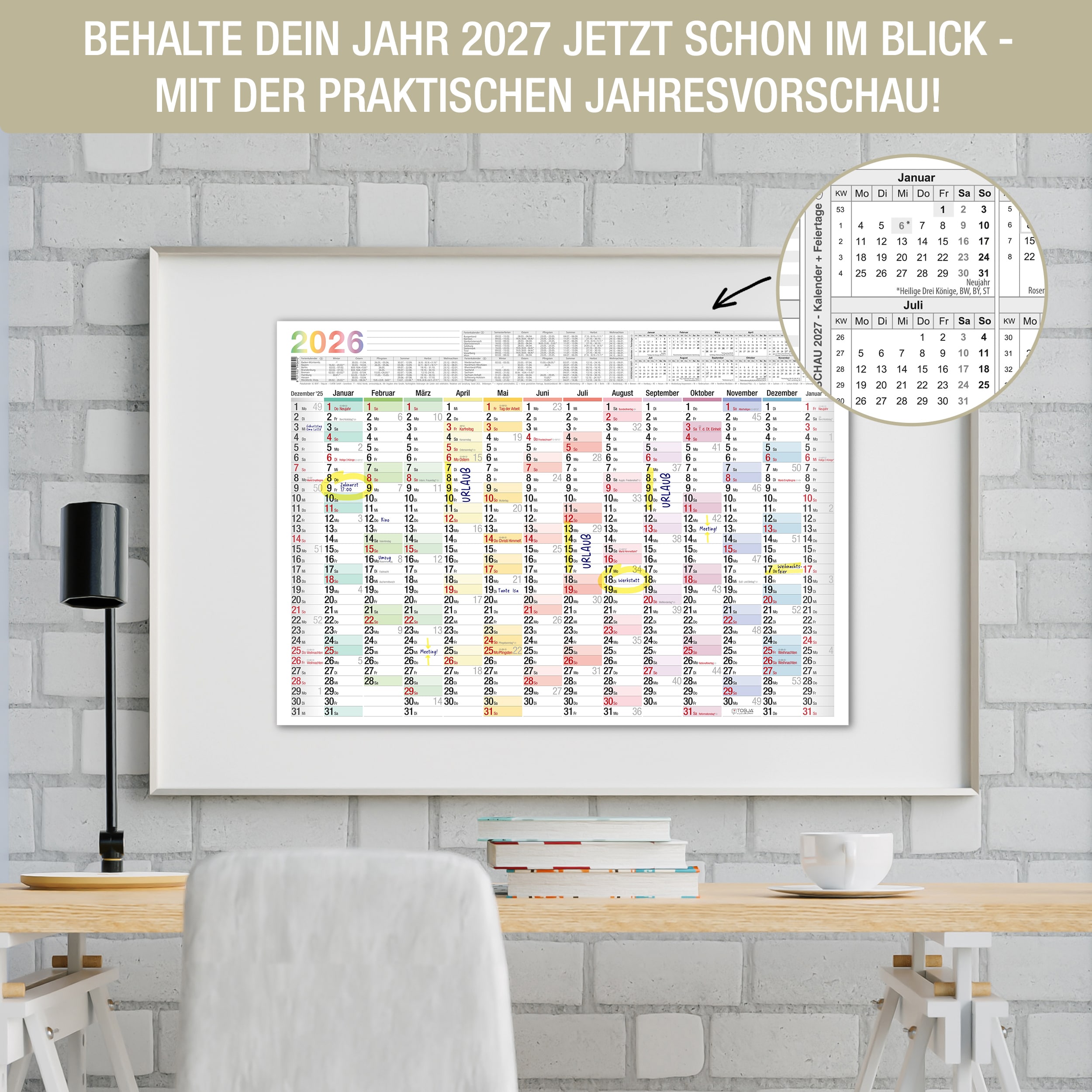 Wandkalender A2 2026 "bunt"