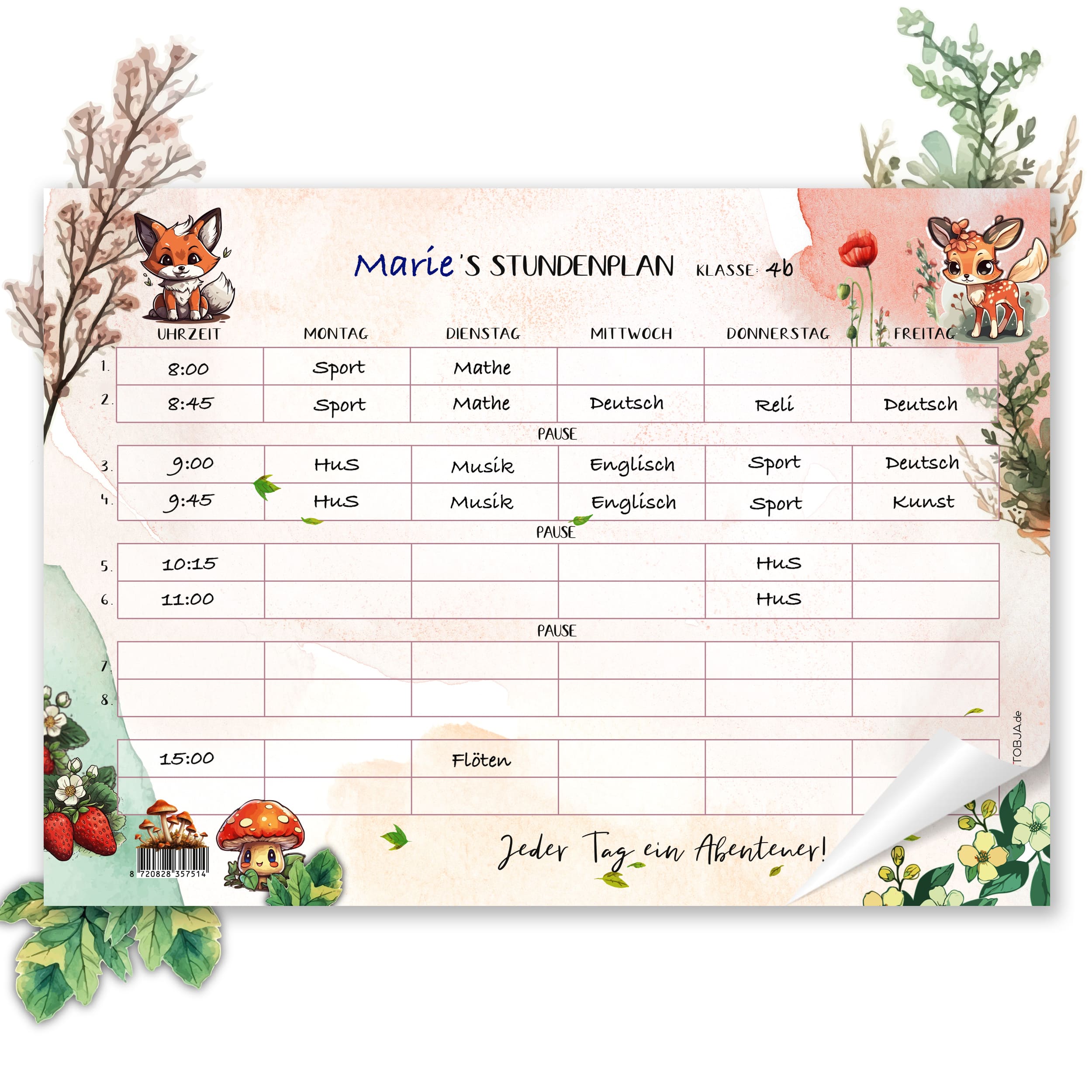 Kinder Stundenplan mit tierischem Spaßgarant!