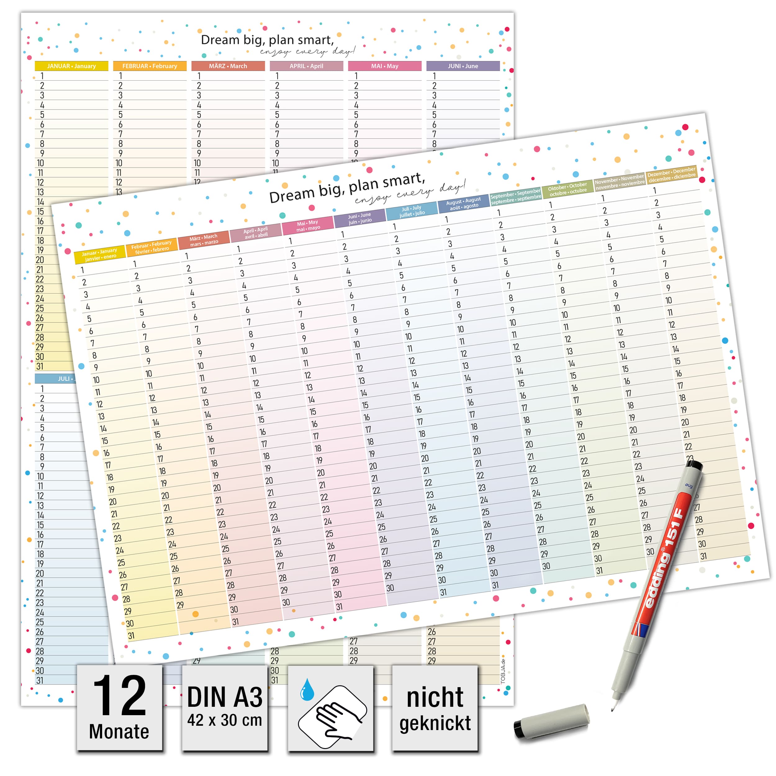 A3 Immerwährender Abwischbarer Kalender "Dots"