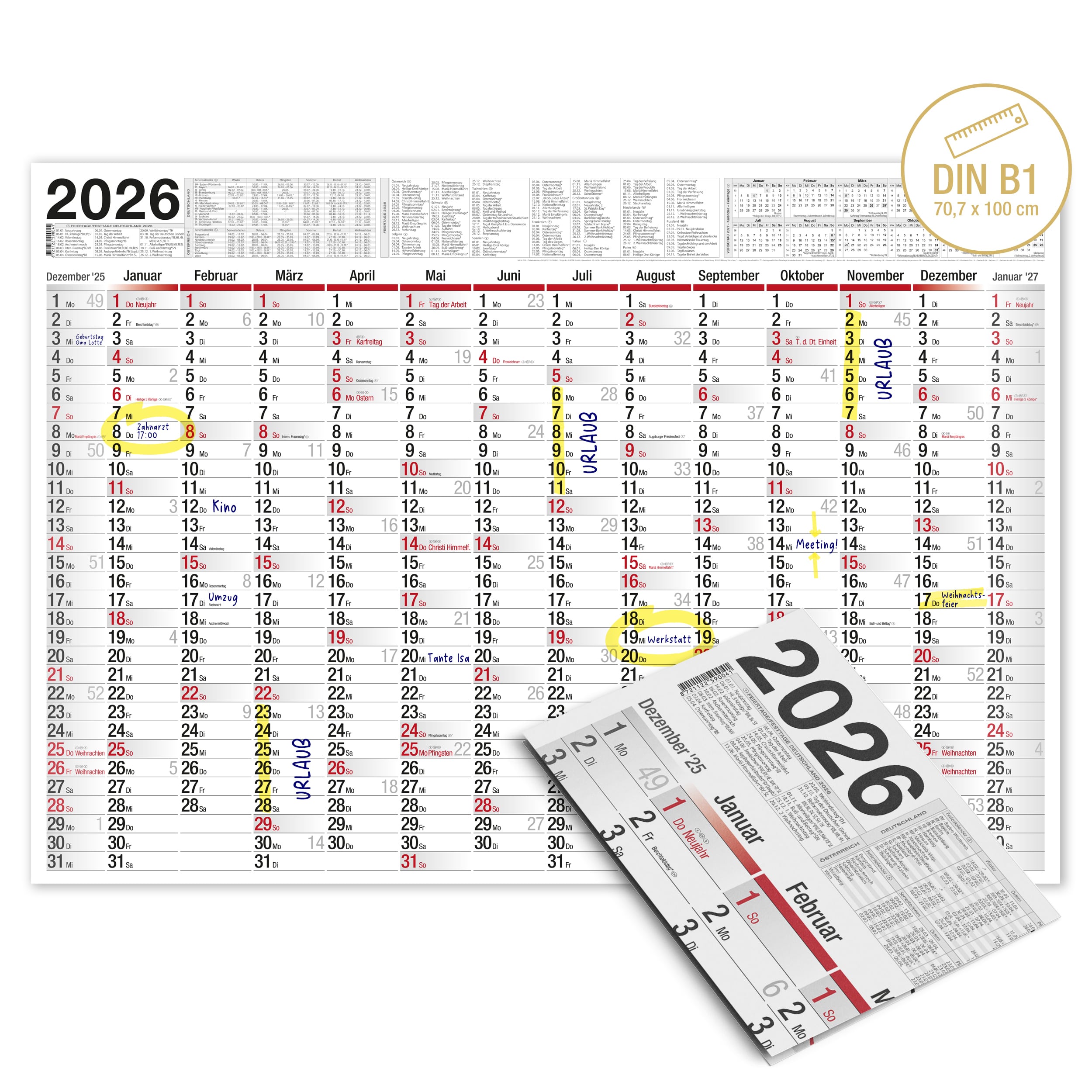 XXL Wandkalender 2026 1x Kalender gefalzt
