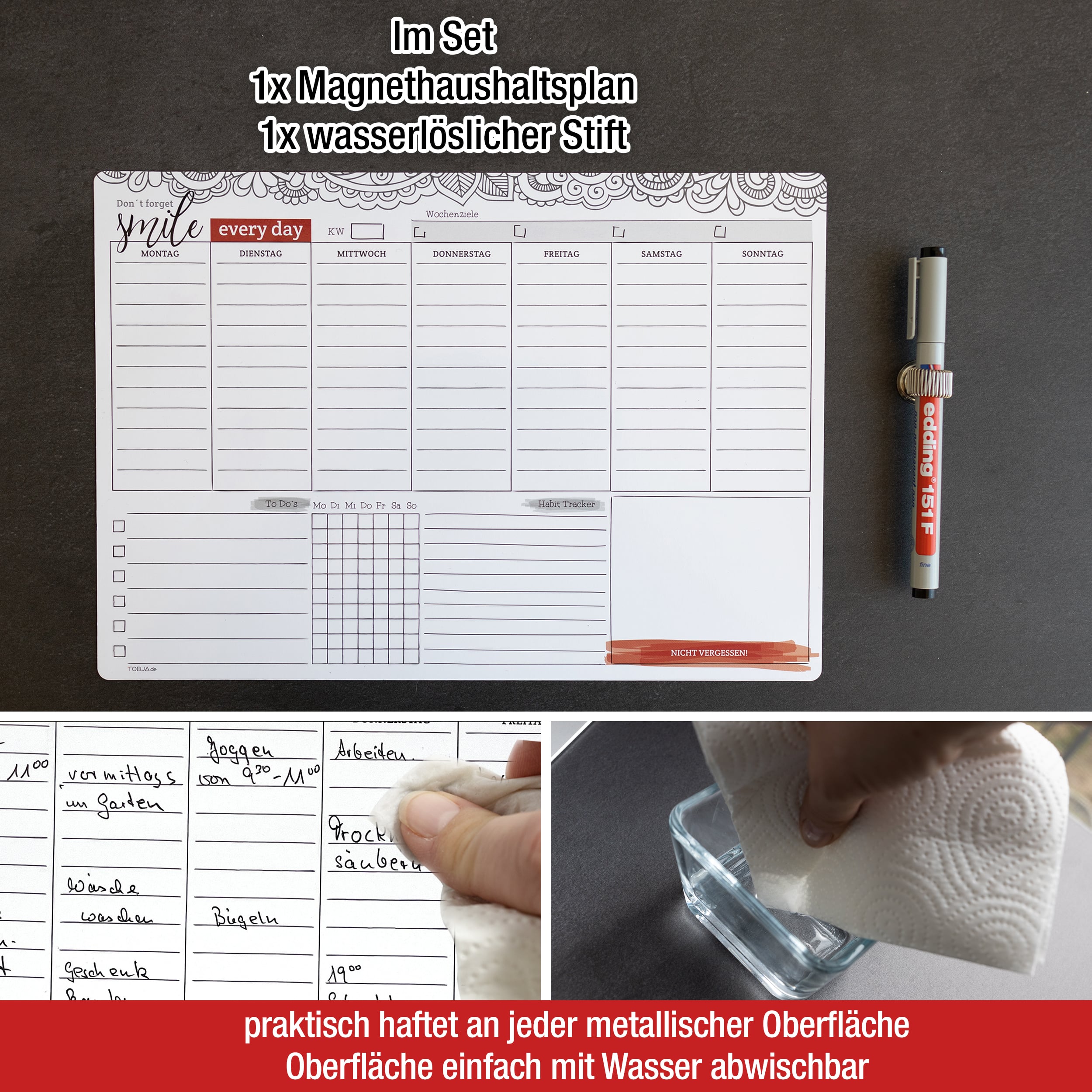 Magnetischer Wochenplaner inkl. Stift