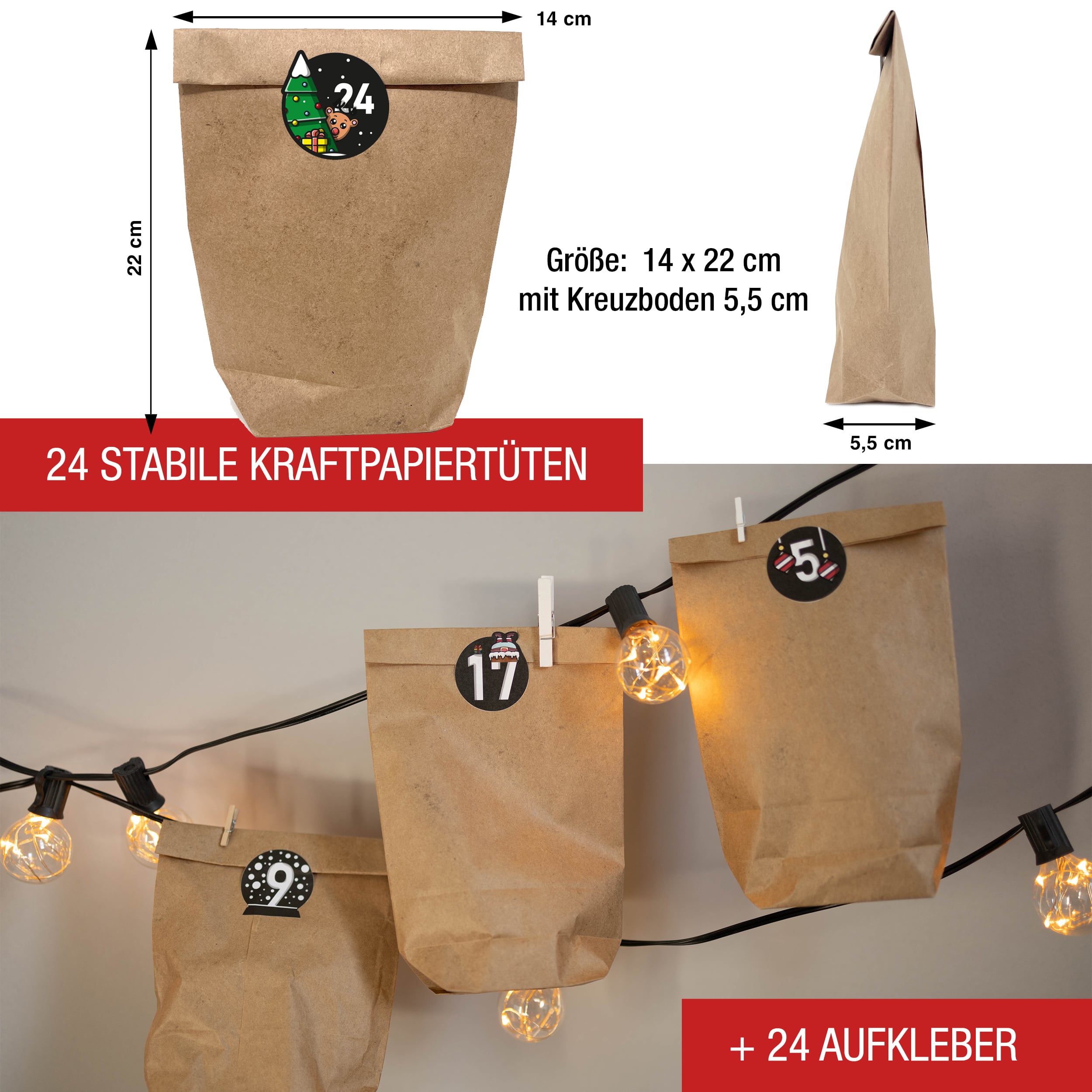 Adventskalender mit 24 Aufkleber schwarz-bunt
