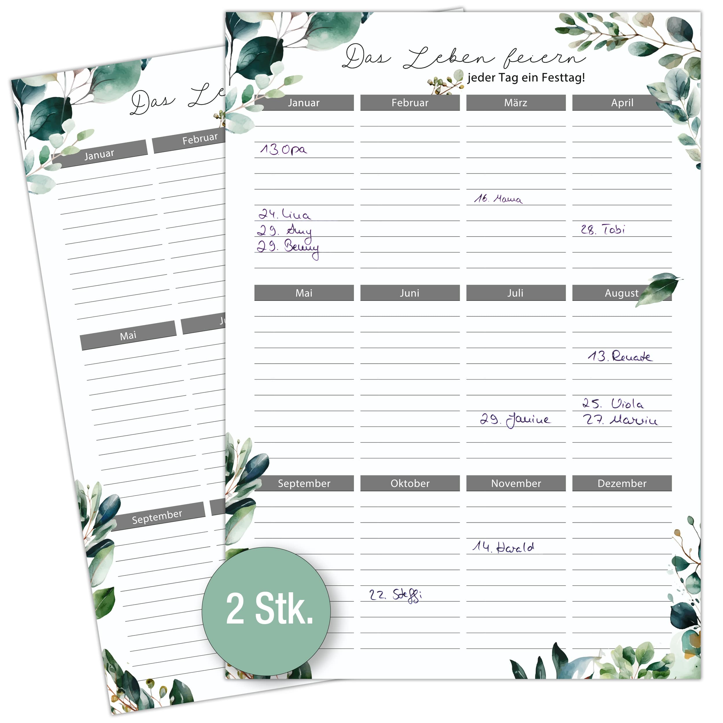 Geburtstagskalender A4 2er Set "Eukalyptus"