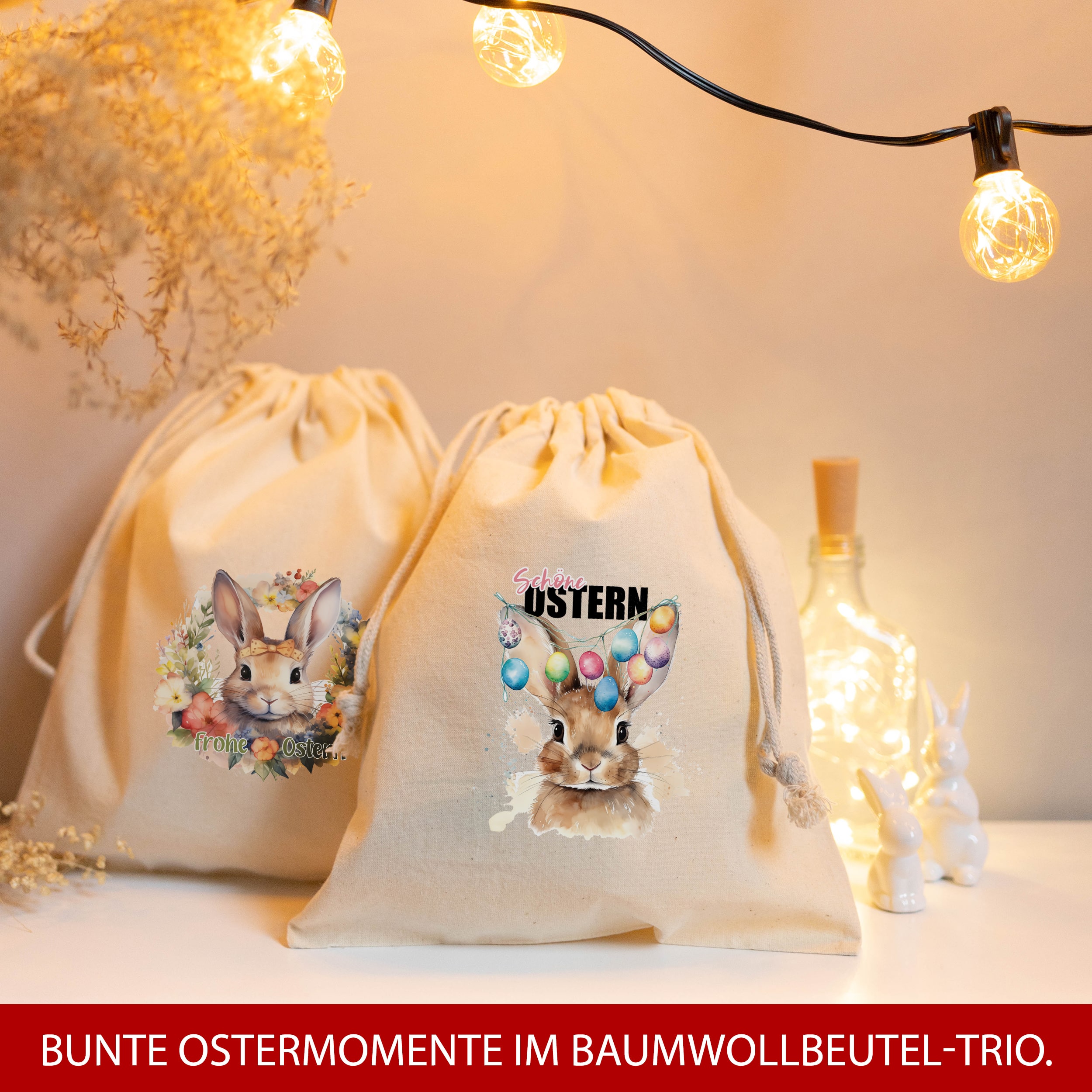 Osterbeutel Hasen Bunt 3x Osterbeutel Hasen Bunt 3x