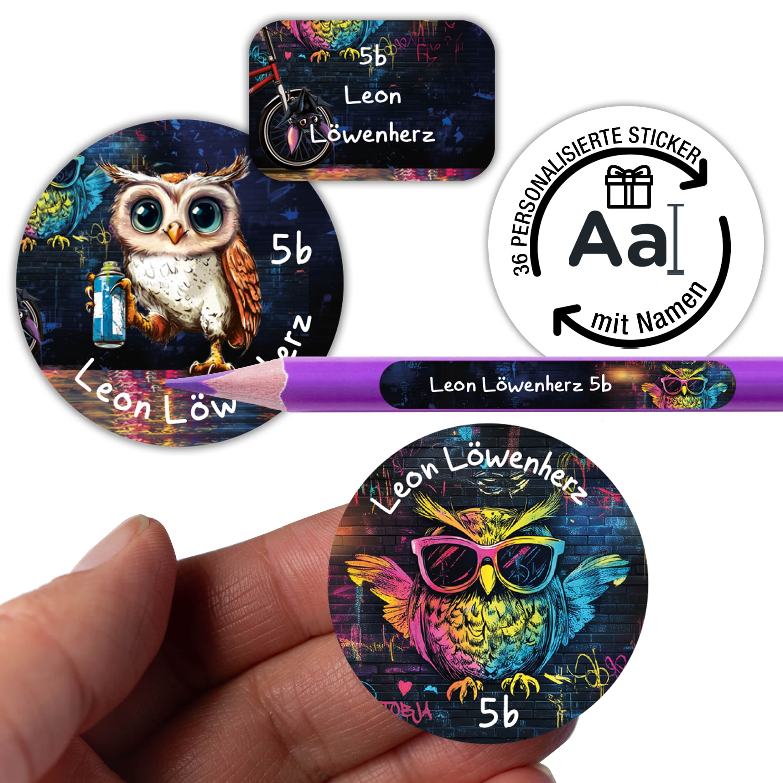 Sticker Set Eule Grundschule personalisiert Name