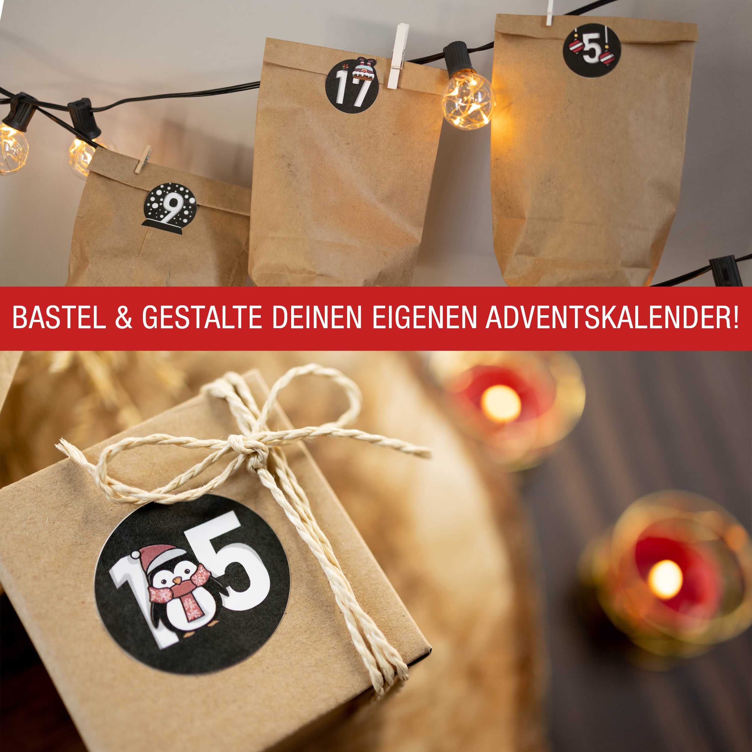 Adventsaufkleber Zahlen 1-24 schwarz-bunt