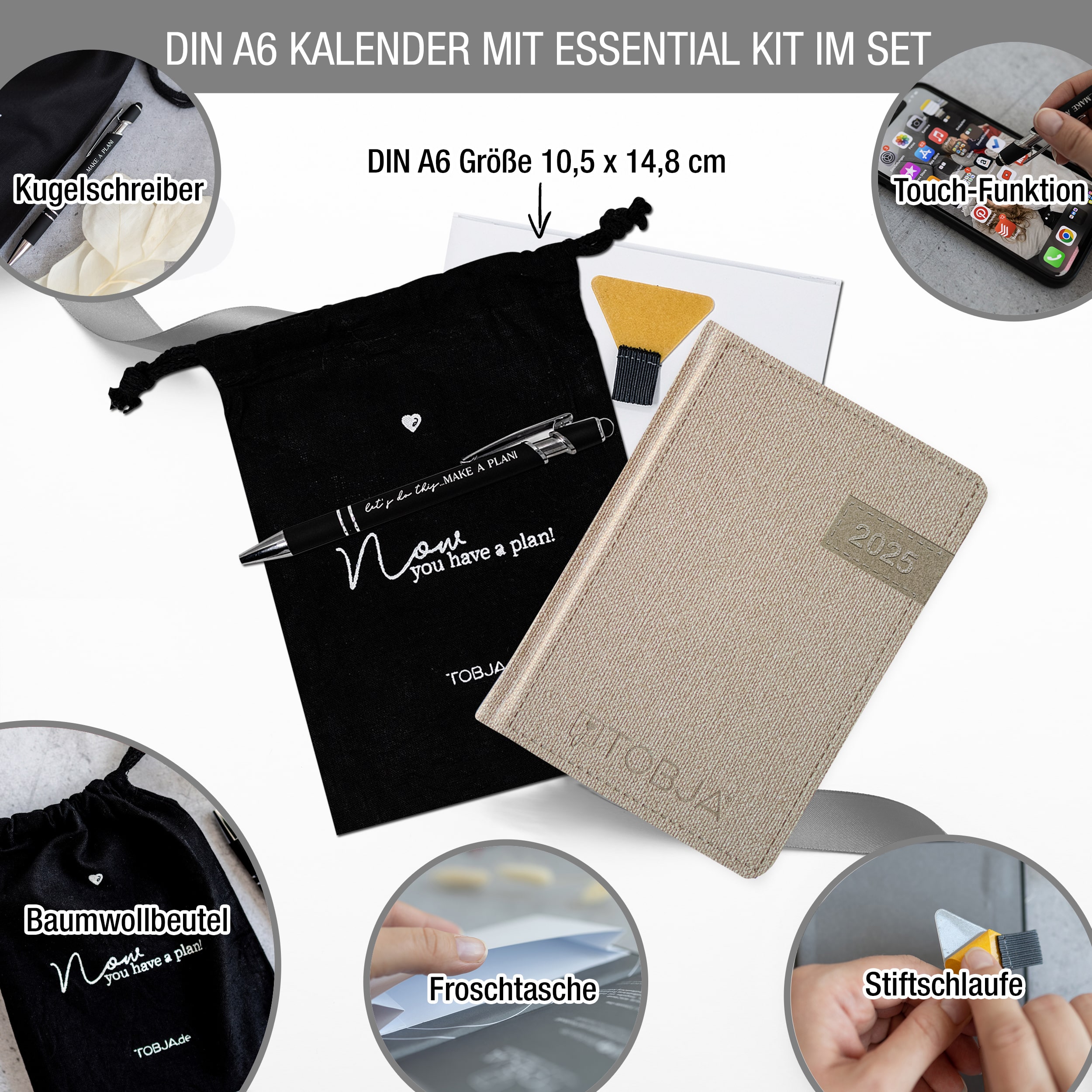 Taschenkalender 2025 A6 Denim + Zubehör Taschenkalender 2025 A6 Denim + Zubehör