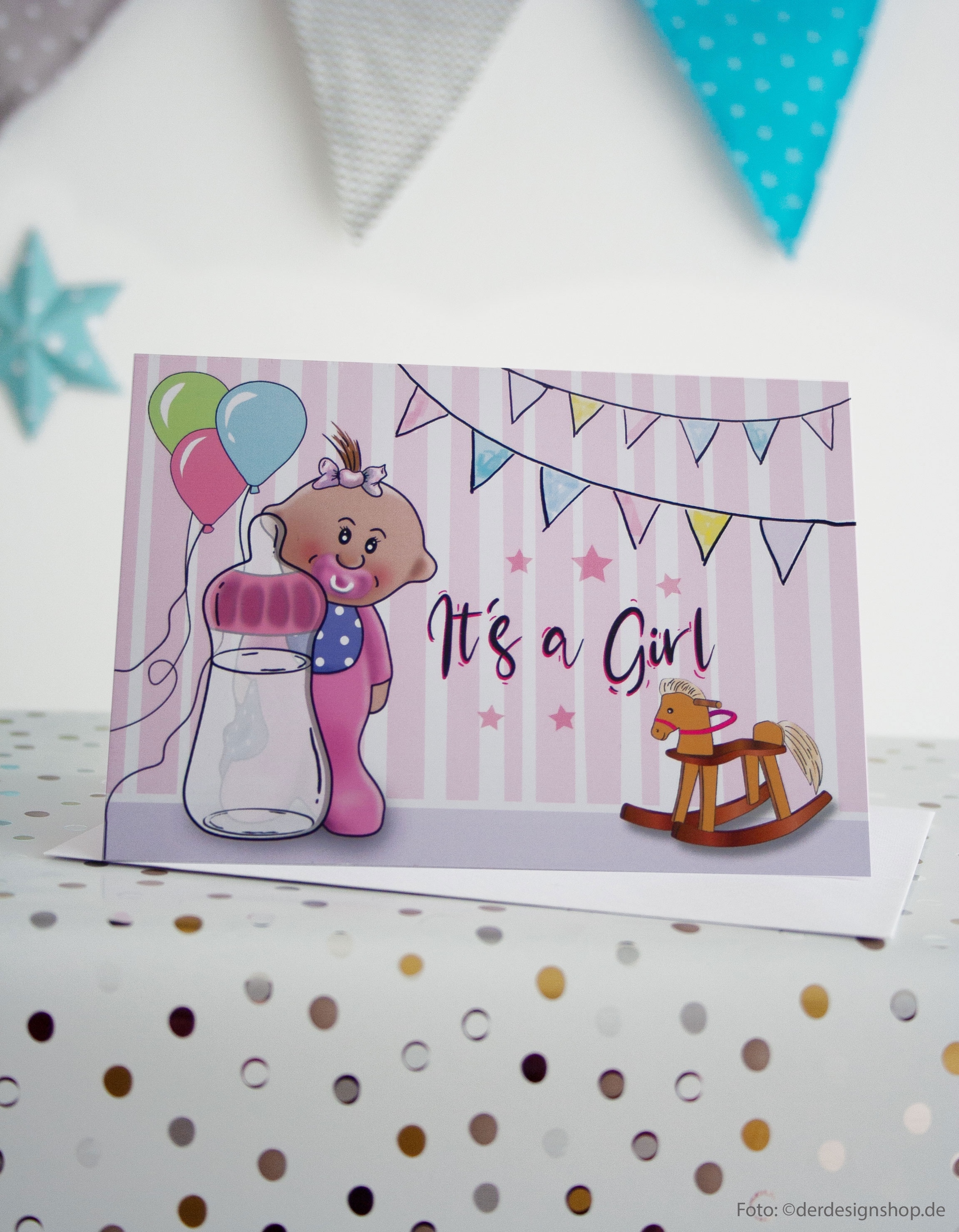 Glückwunschkarte zur Geburt eines Mädchens "Girl" inkl. Umschlag