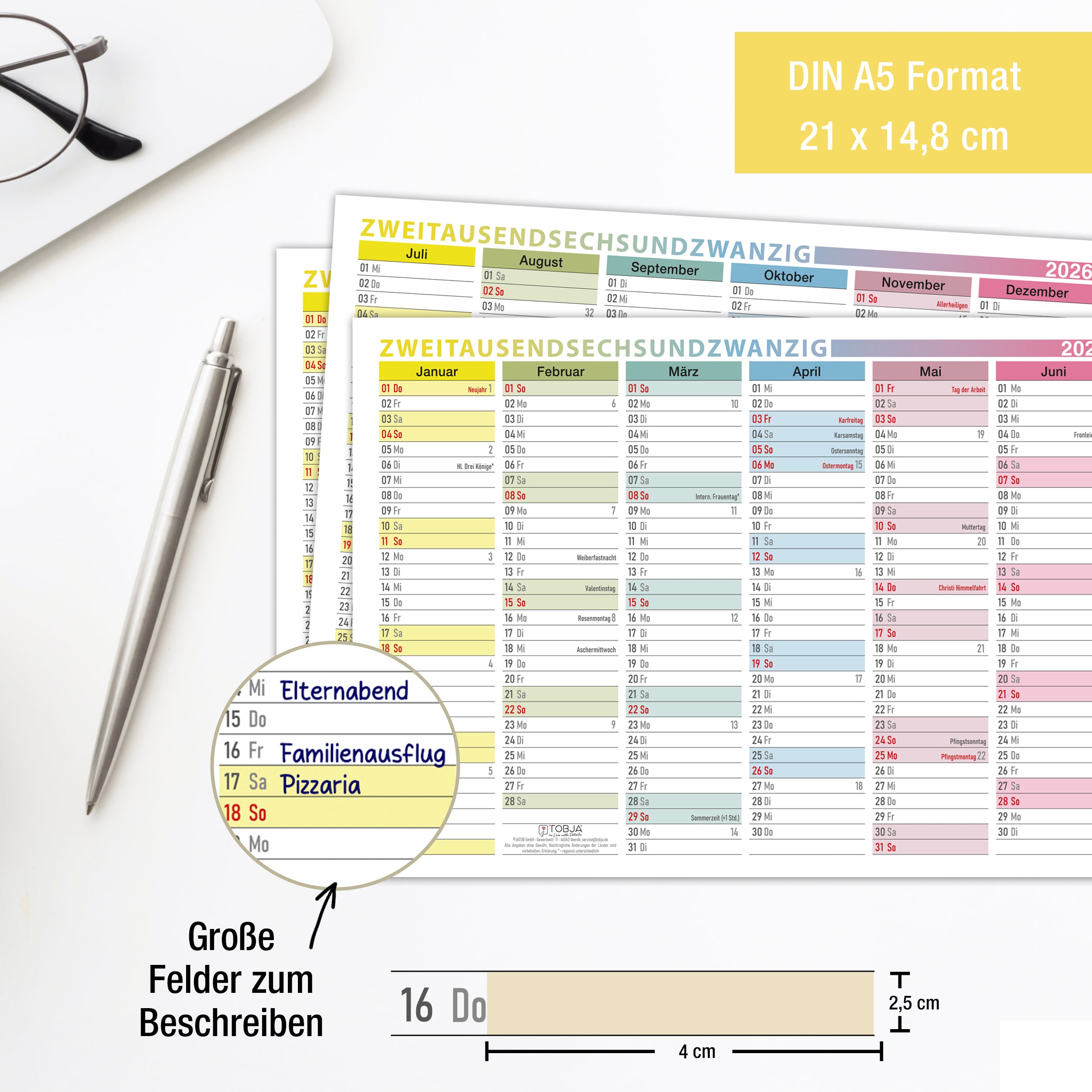 A5 Tafelkalender 2026 "bunt"