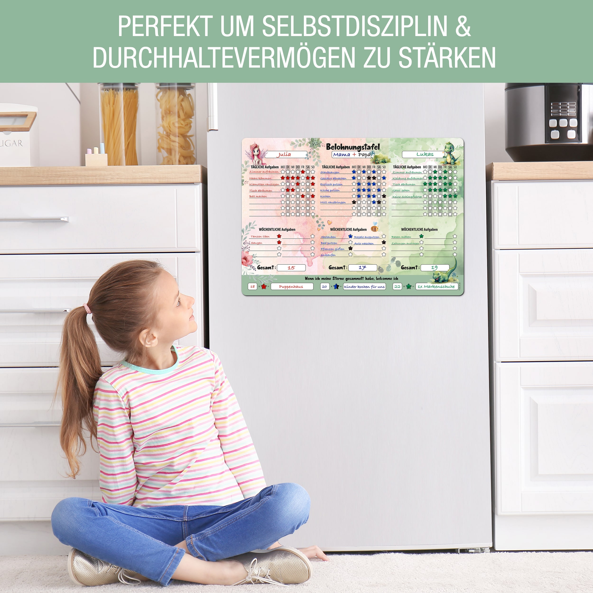 Belohnungstafel Einhorn, Dino magentisch