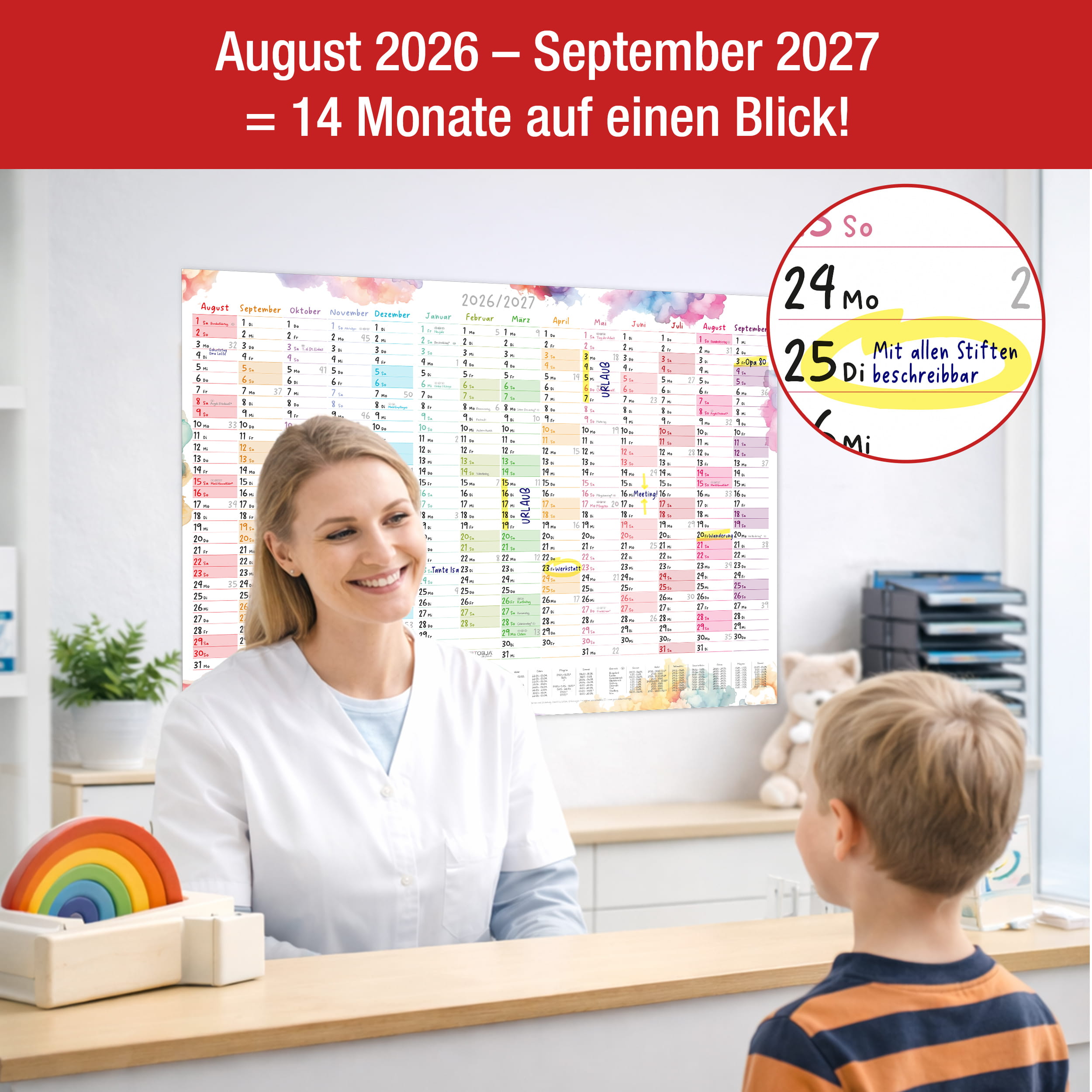 Schuljahreskalender A1 2026/2027 „Aquarell Splash"