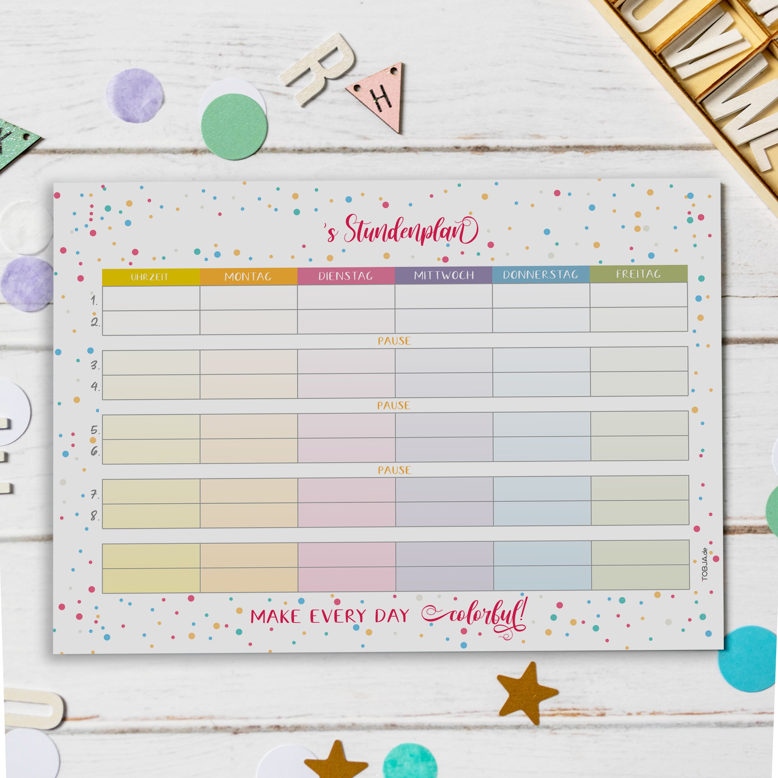 Stundenplan Block "Dots" Bunt