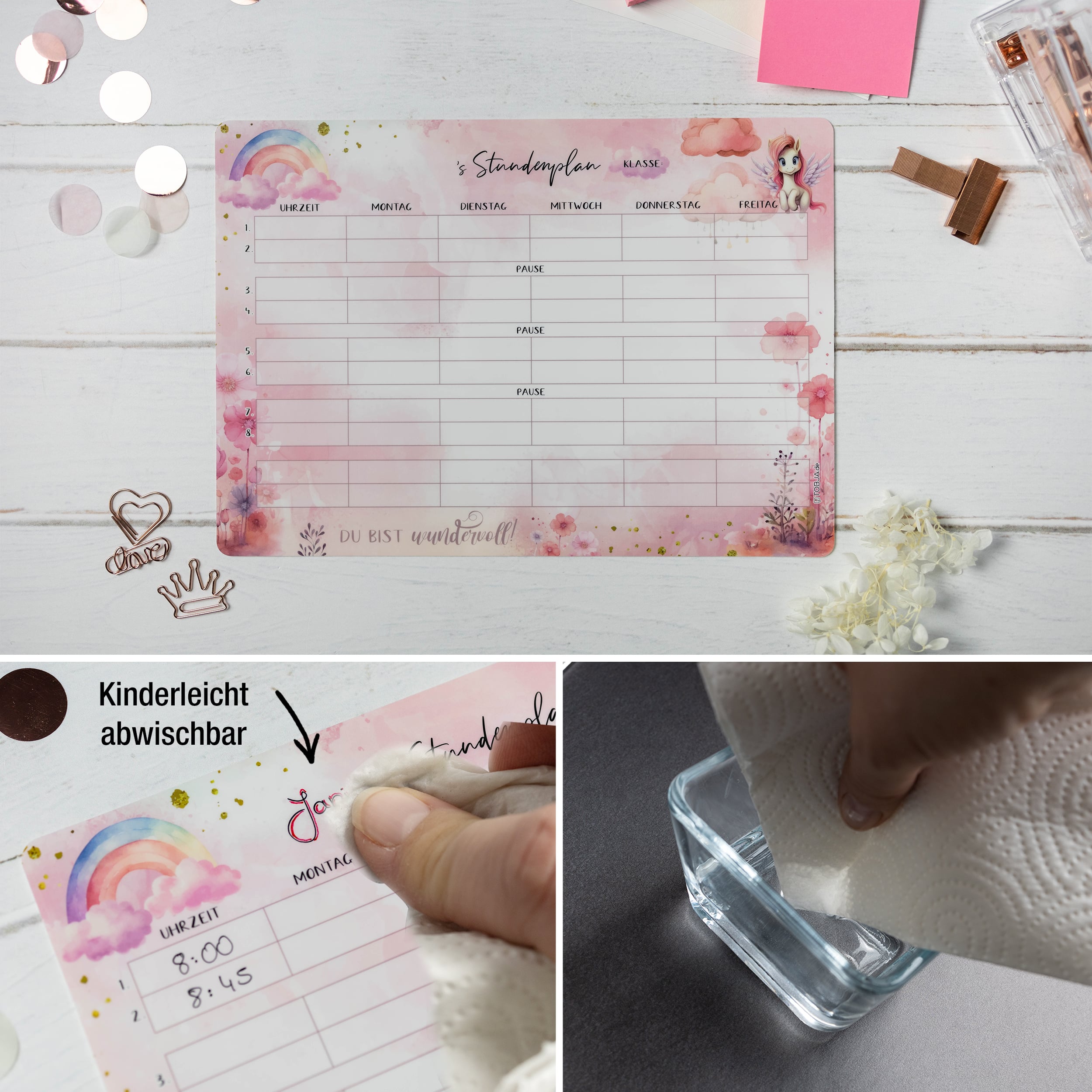 Stundenplan Unicorn +Stift - klebt überall, nass abwischbar! Stundenplan Unicorn +Stift - klebt überall, nass abwischbar!