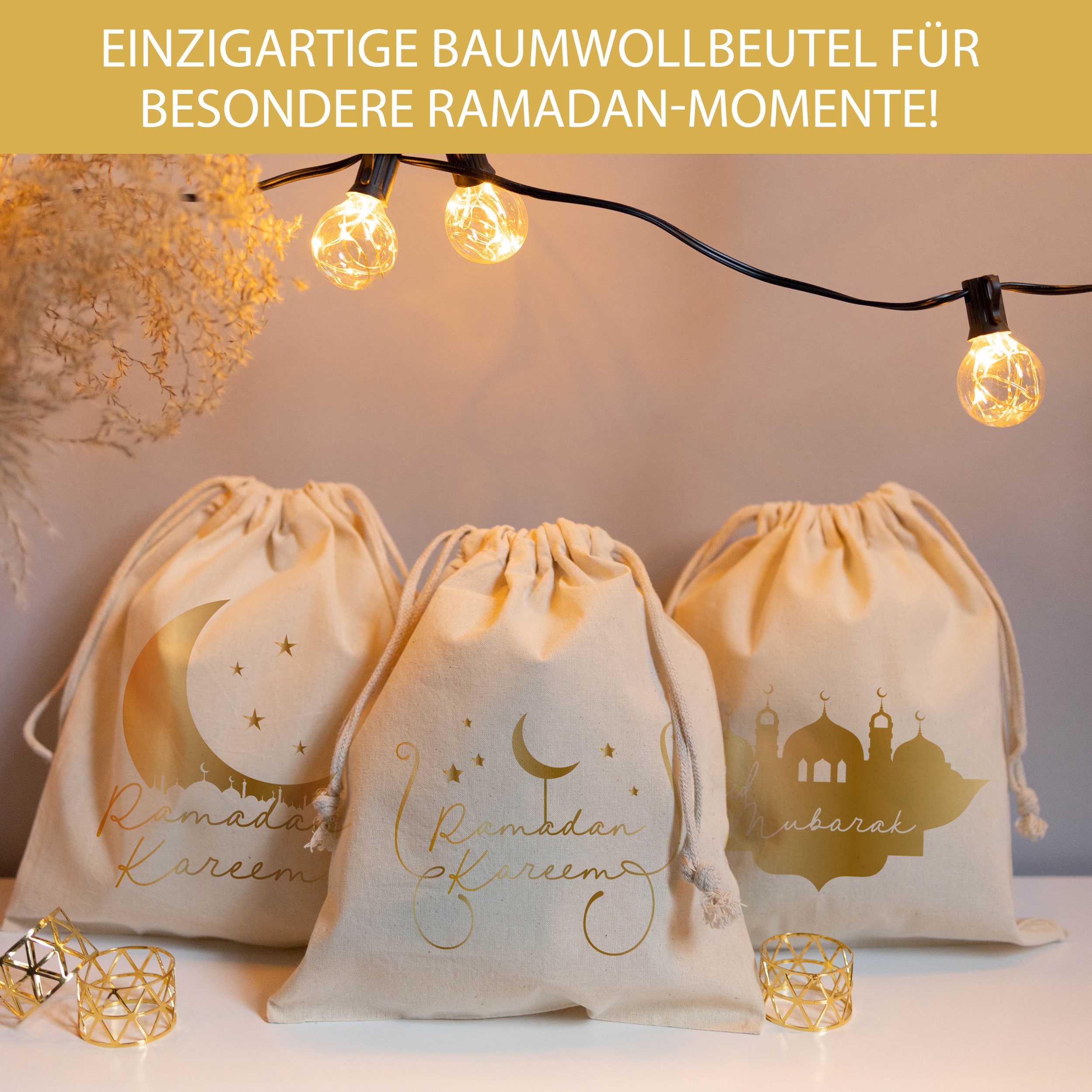 Ramadan Gold Zuziehbeutel 3x Ramadan Gold Zuziehbeutel 3x