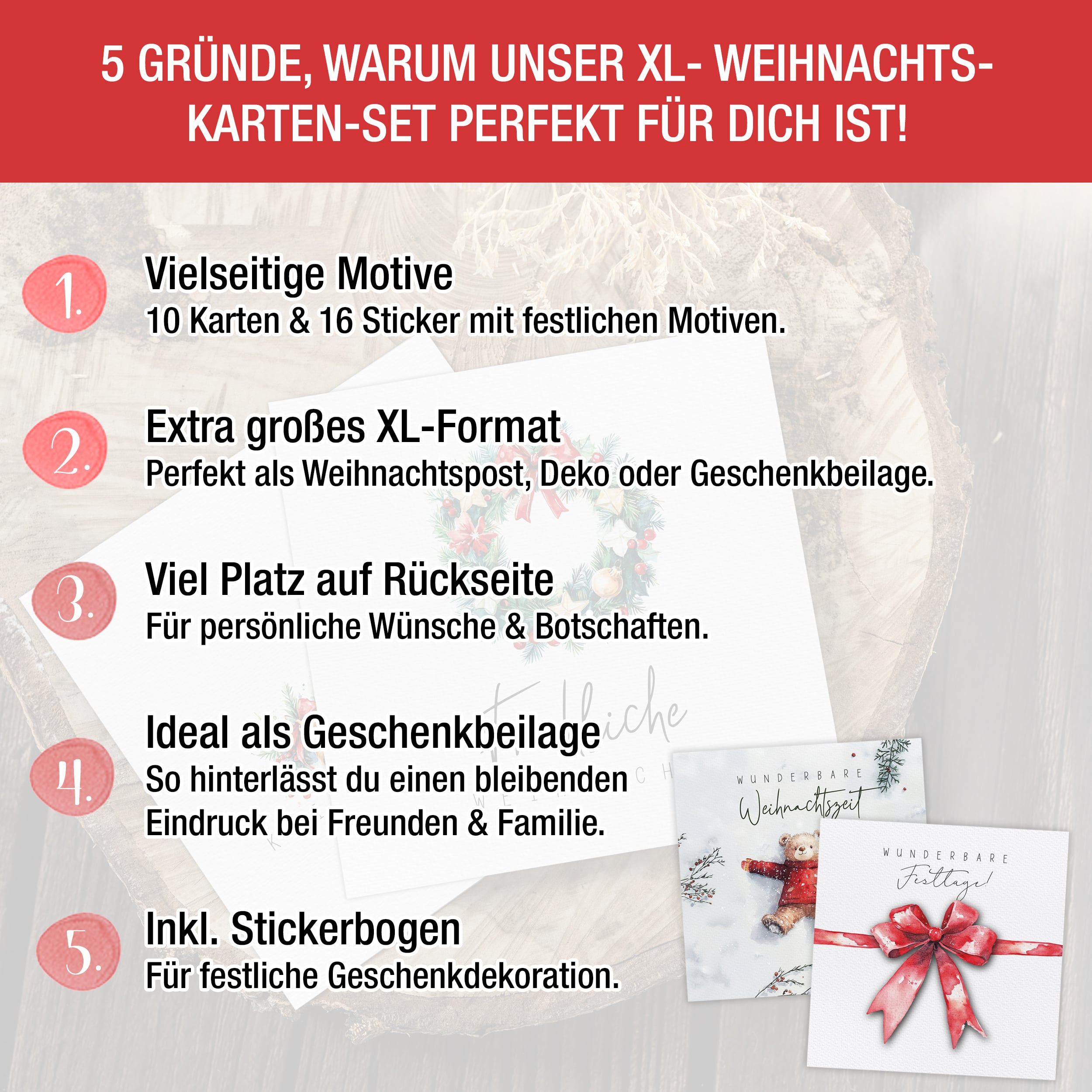 XXL Weihnachtskarten Set inkl. Stickern – 10er Set XXL Weihnachtskarten Set inkl. Stickern – 10er Set