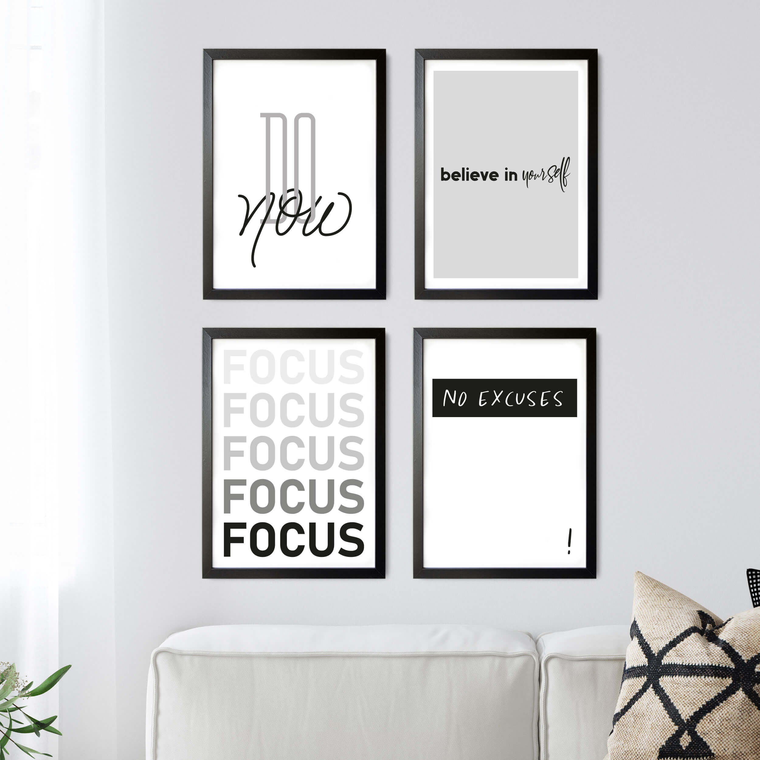 Poster Set 4er Motivation schwarz weiß