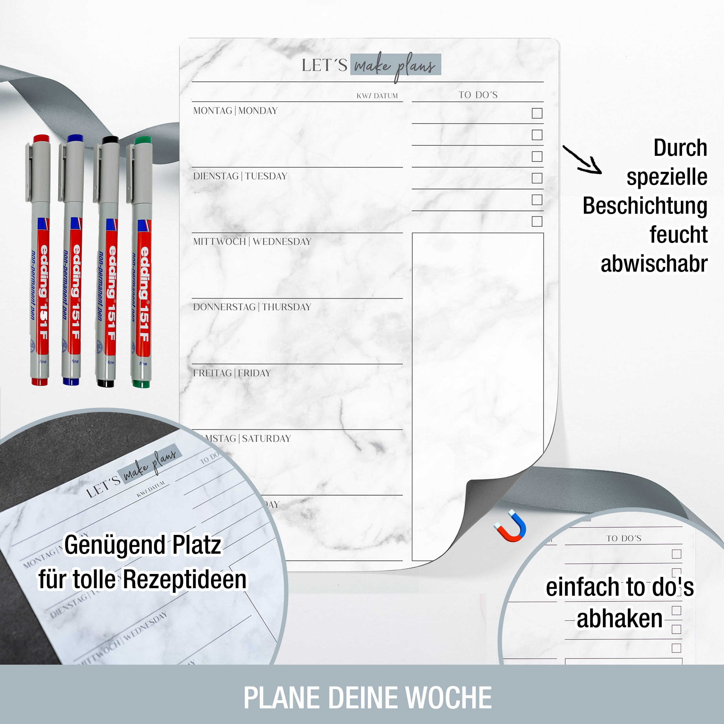 Magnet-Menüplaner inkl. 4 Stifte Magnet-Menüplaner inkl. 4 Stifte