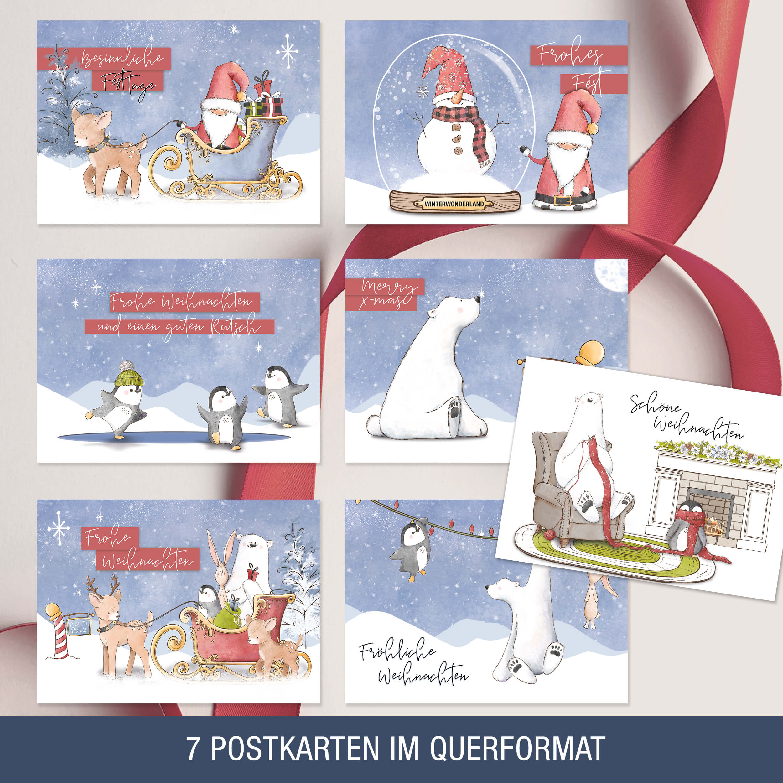 Weihnachtspostkarten "Tiere im Schnee"