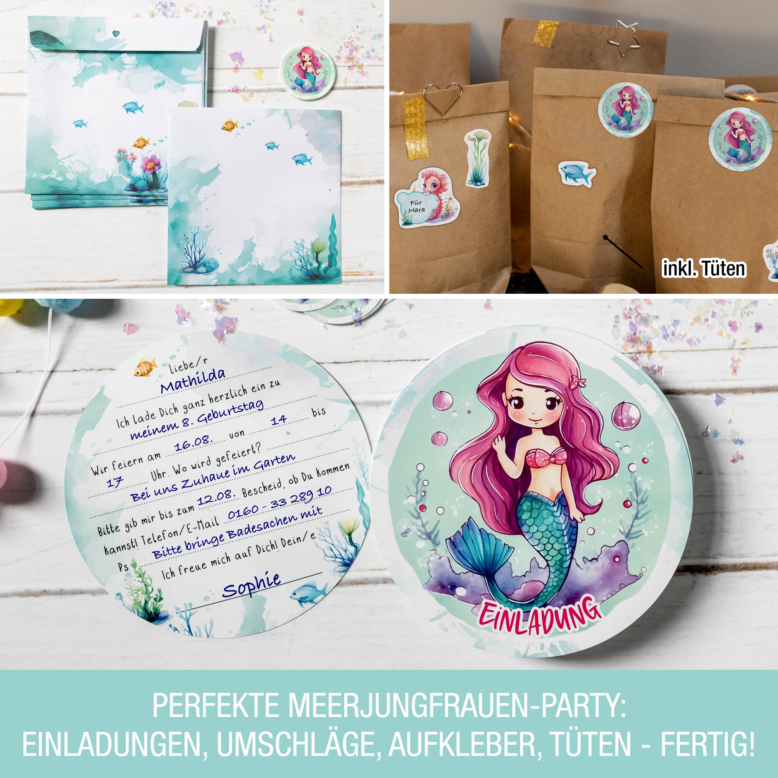 Geburtstags-Set Meerjungfrau inkl. Tüten