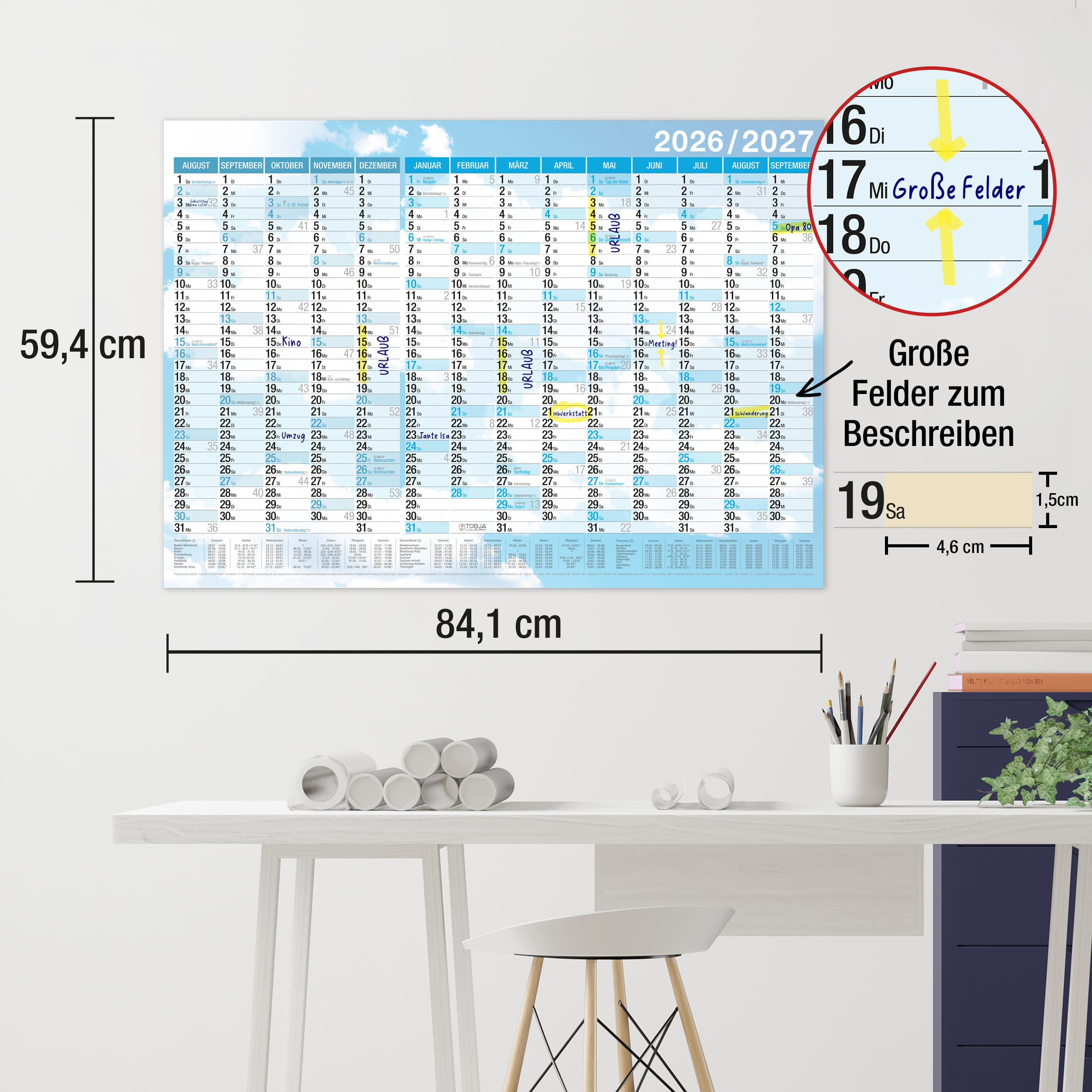 Schuljahreskalender A1 2026/2027 „Sky Blue“