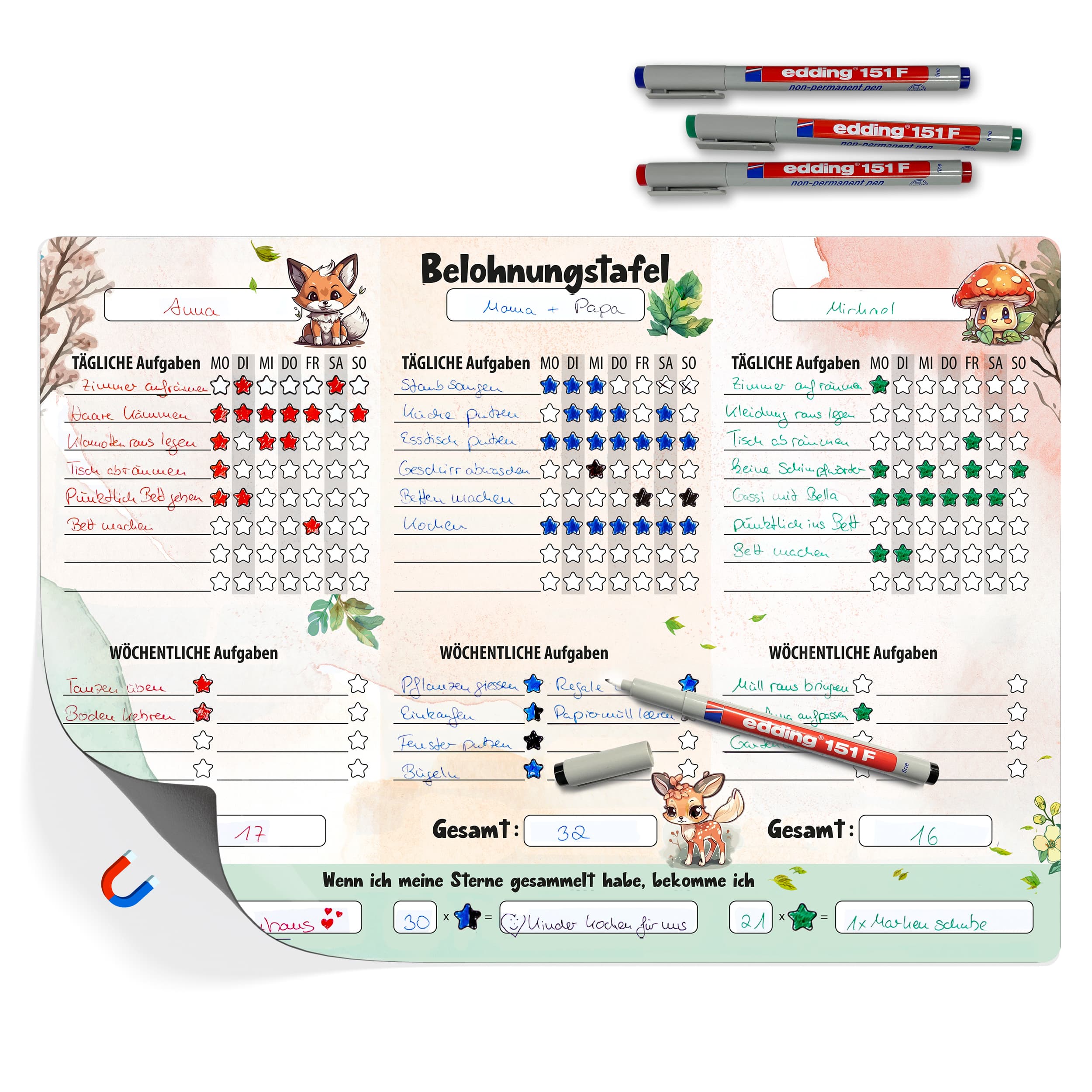 Belohnungstafel Waldtiere magentisch