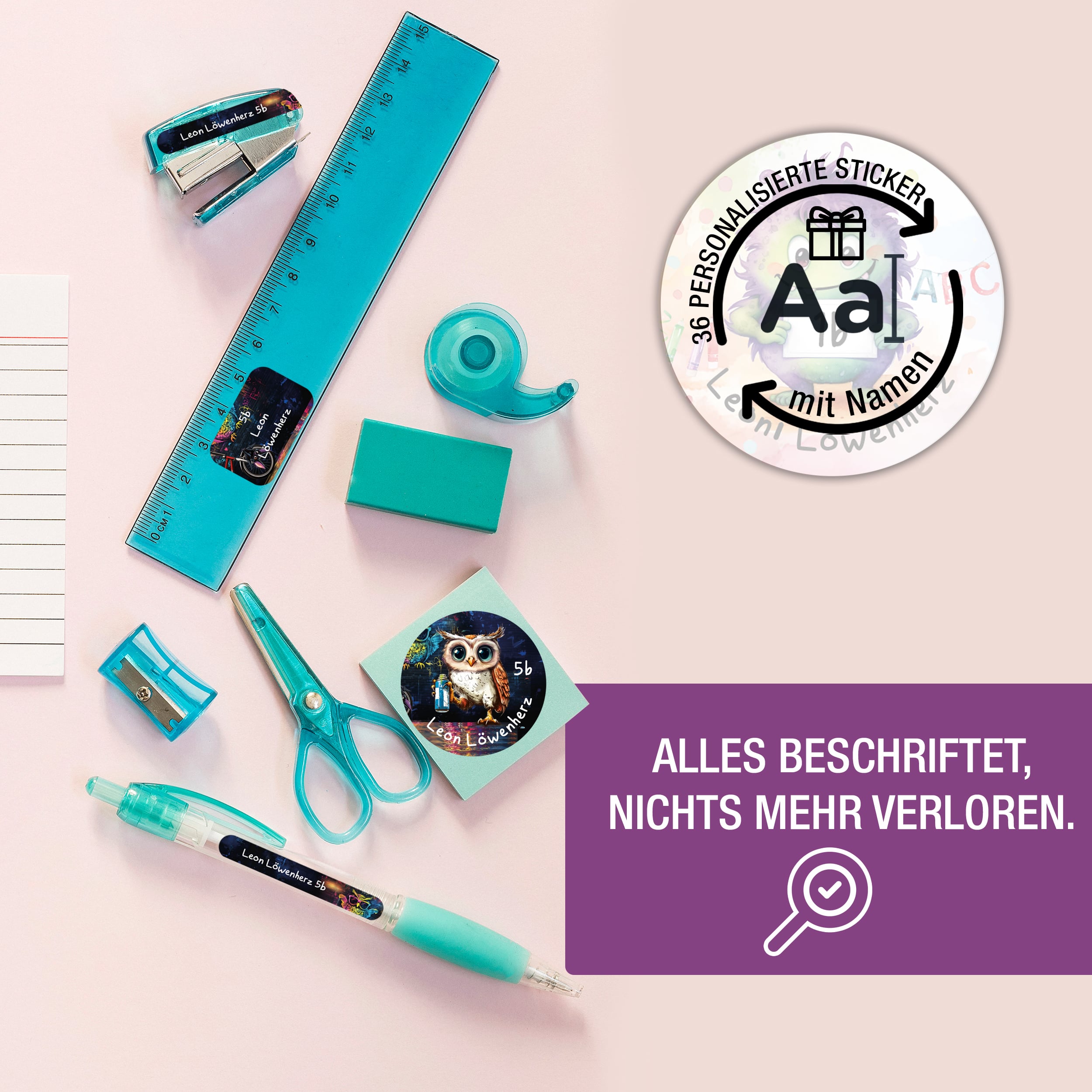 Sticker Set Eule Grundschule personalisiert Name