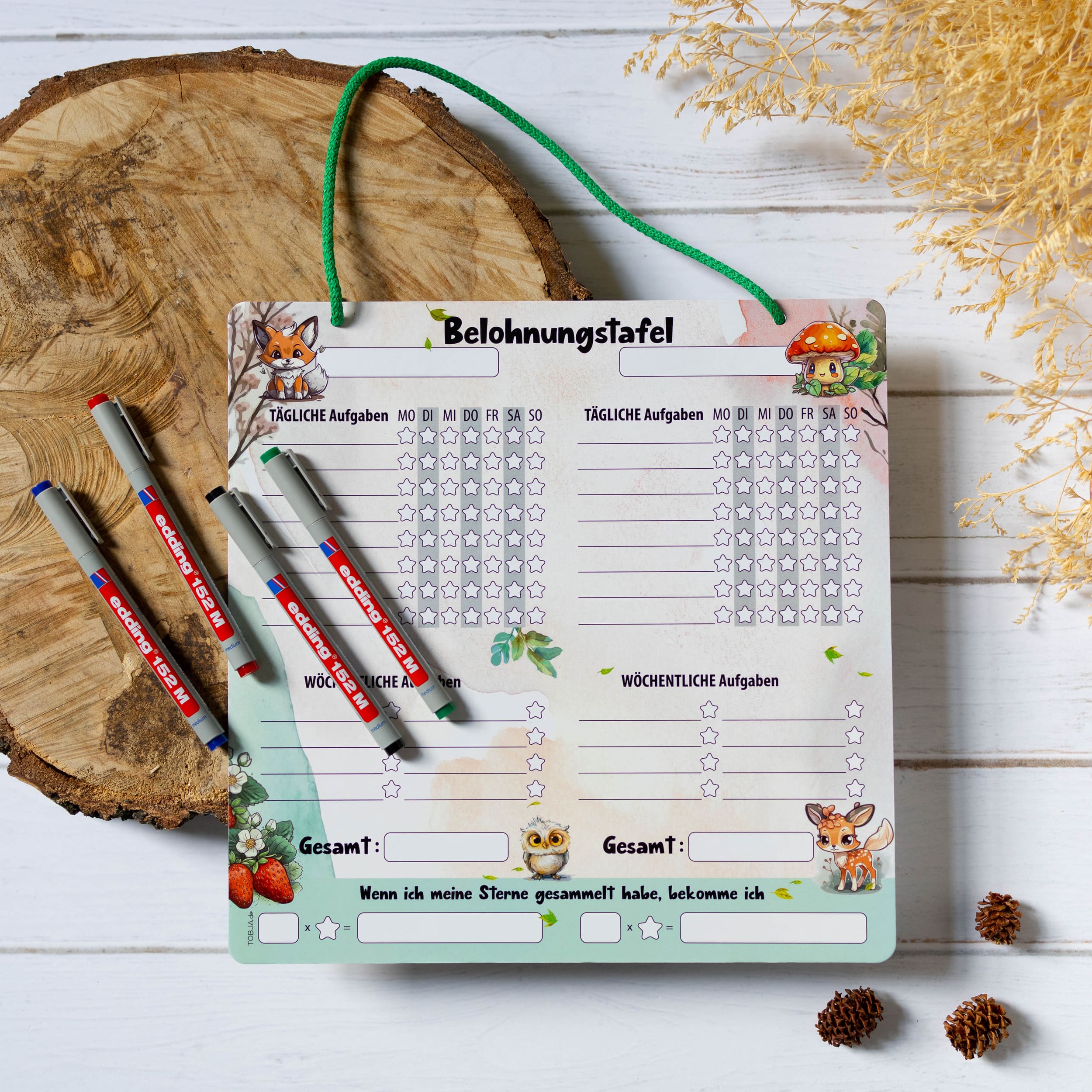 Belohnungstafel Quadratisch Waldtiere mit Kordel