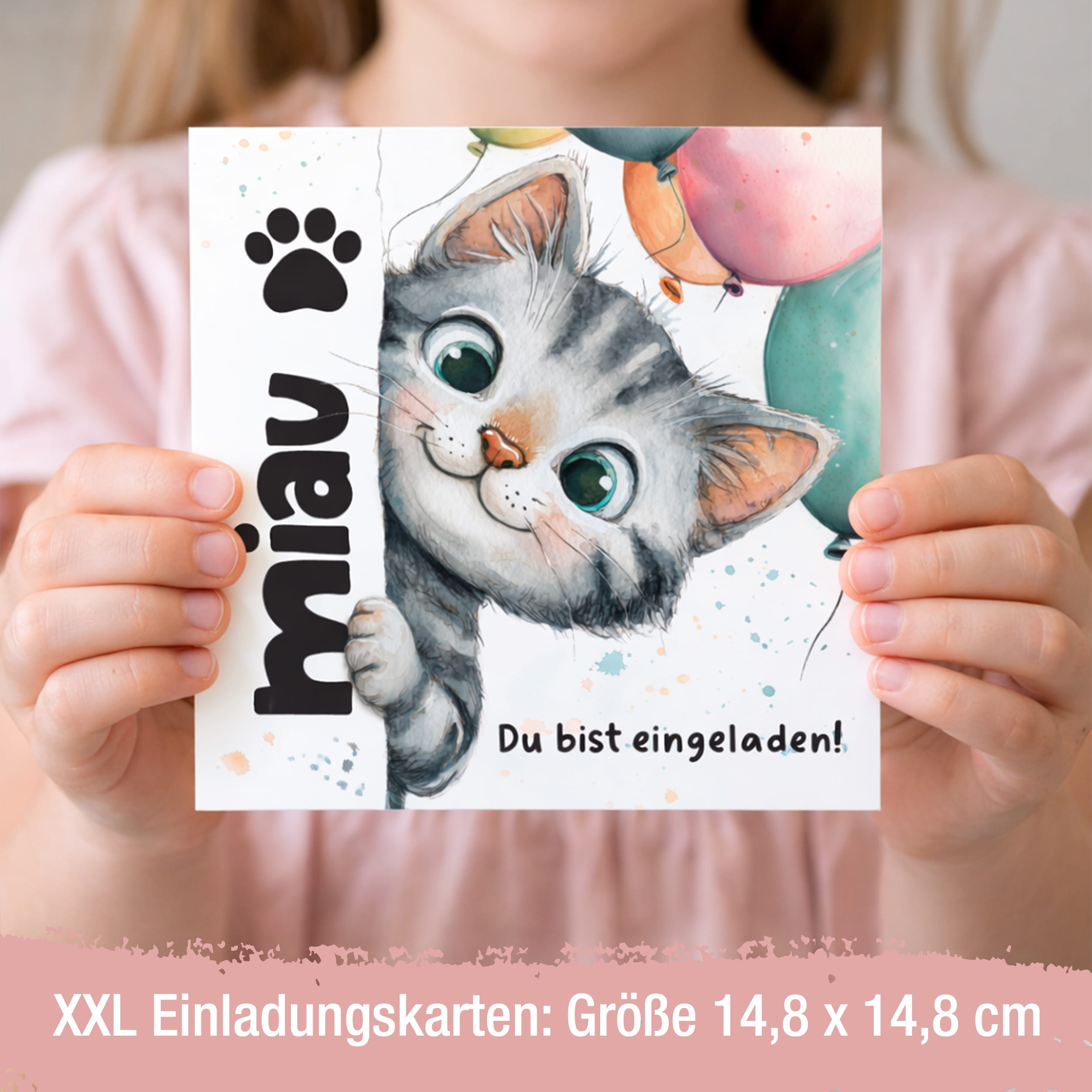 XXL Einladungskarten Katze – 10er-Set mit Stickern