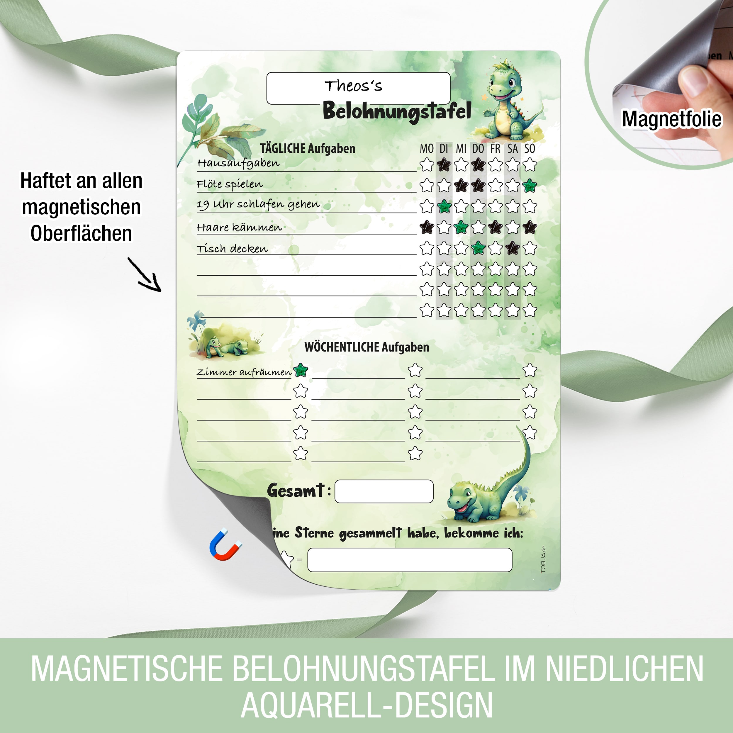 Belohnungstafel A4 magnetisch Dino + 4 Markenstifte
