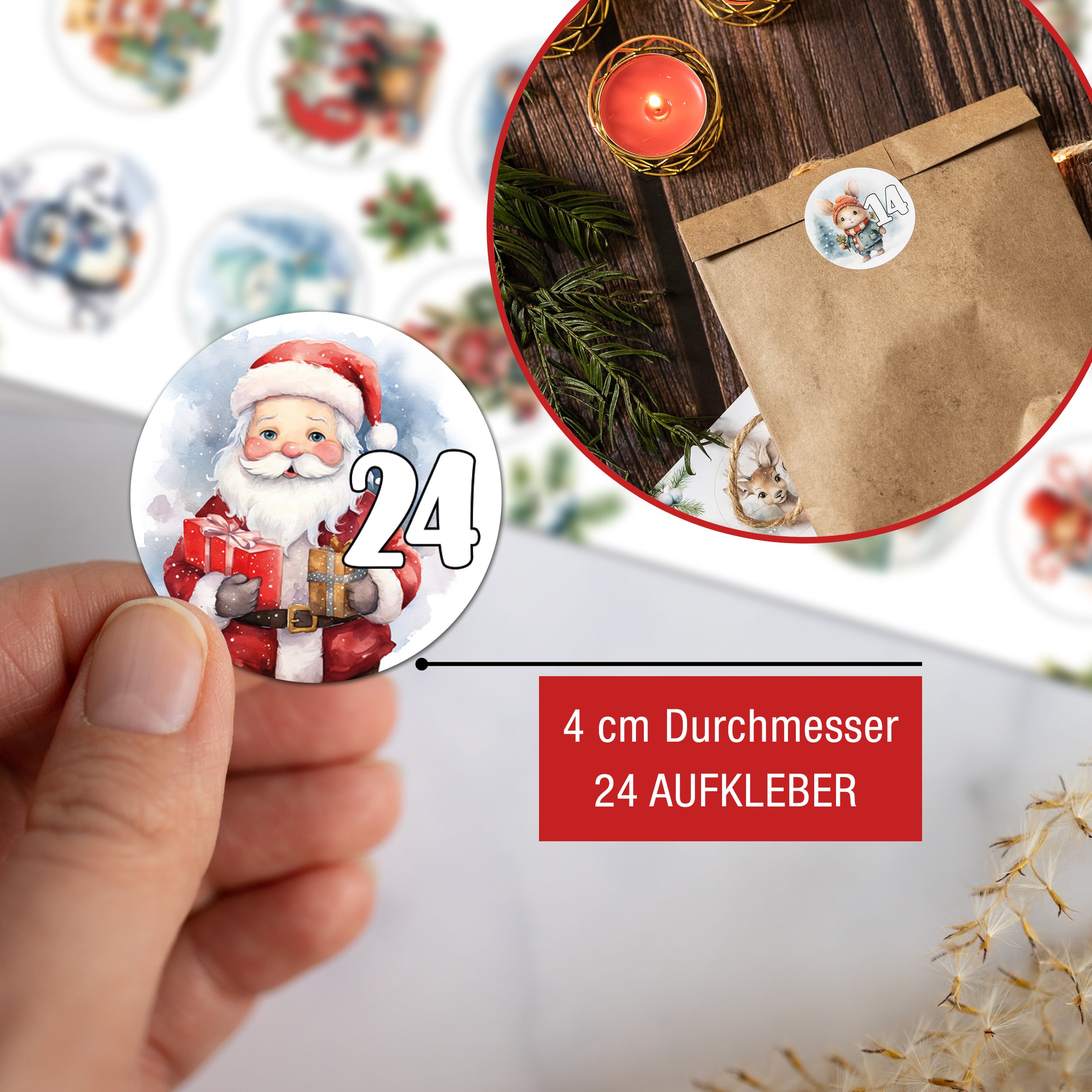 Adventskalender mit 24 Aufkleber bunt
