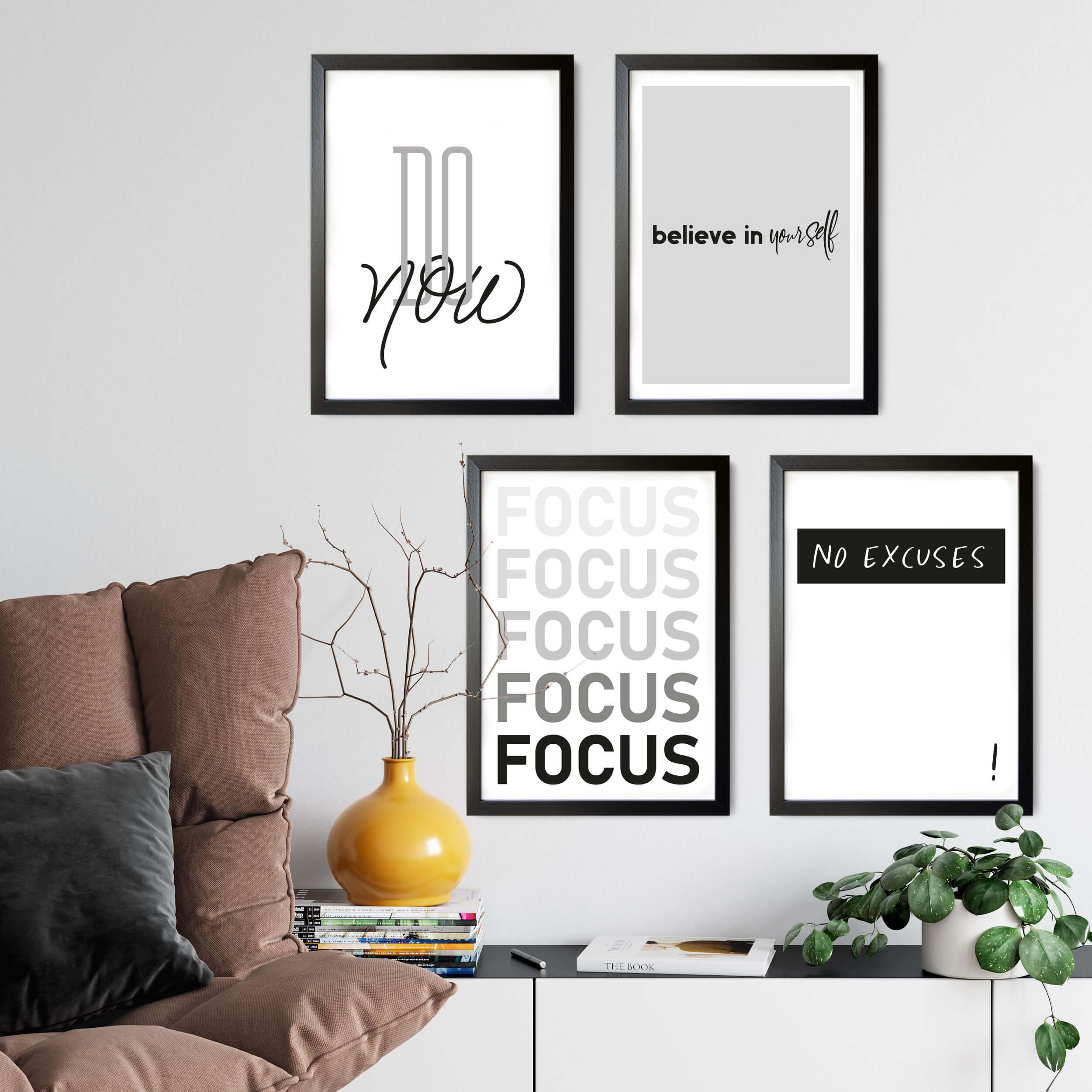 Poster Set 4er Motivation schwarz weiß