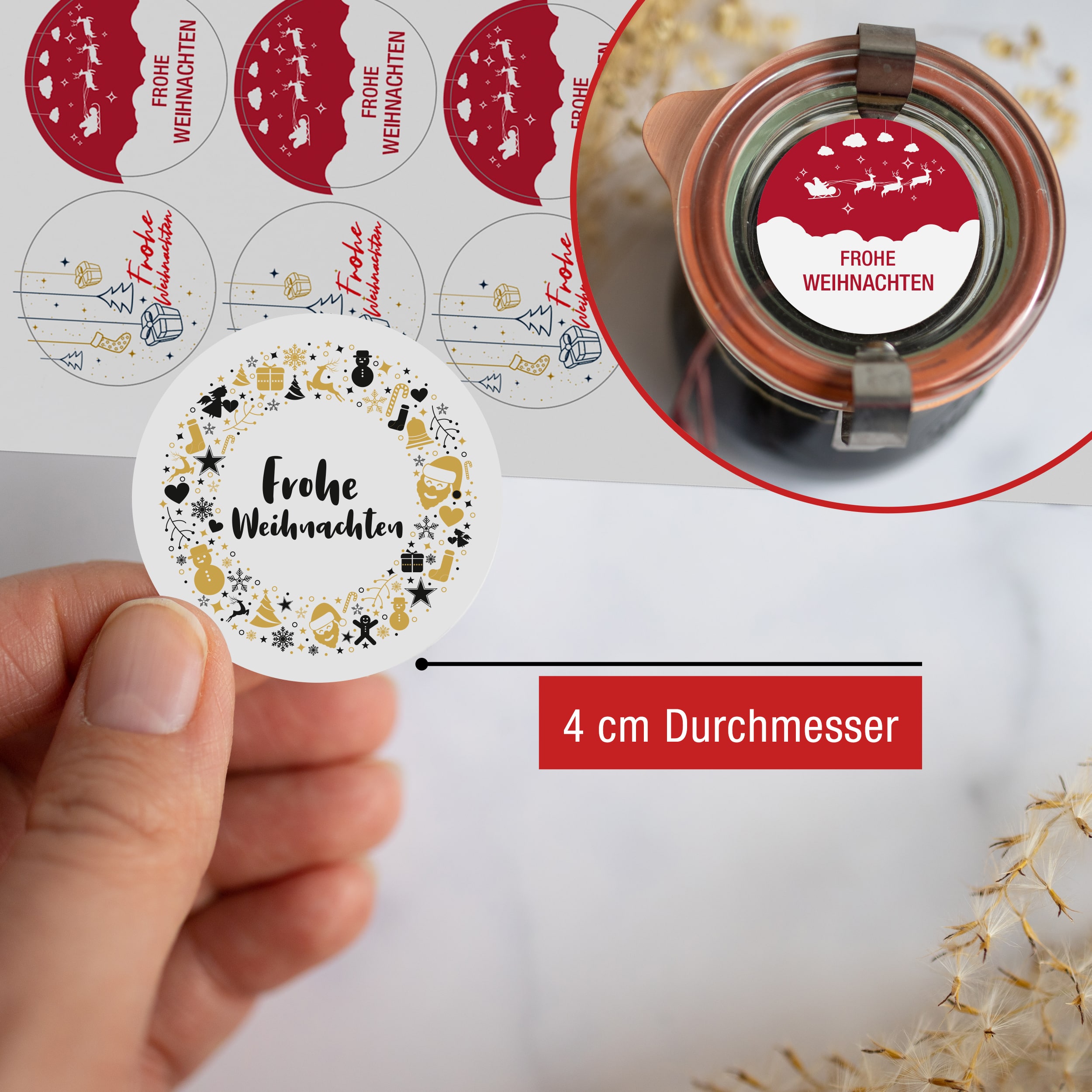 96 Aufkleber "Frohe Weihnachten" weiß